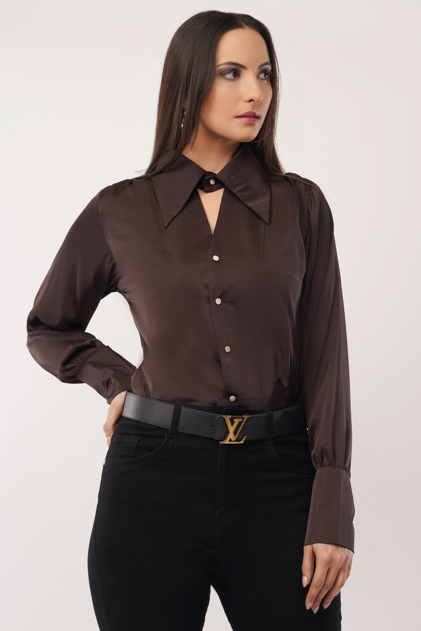 Noir Charm Keyhole Blouse