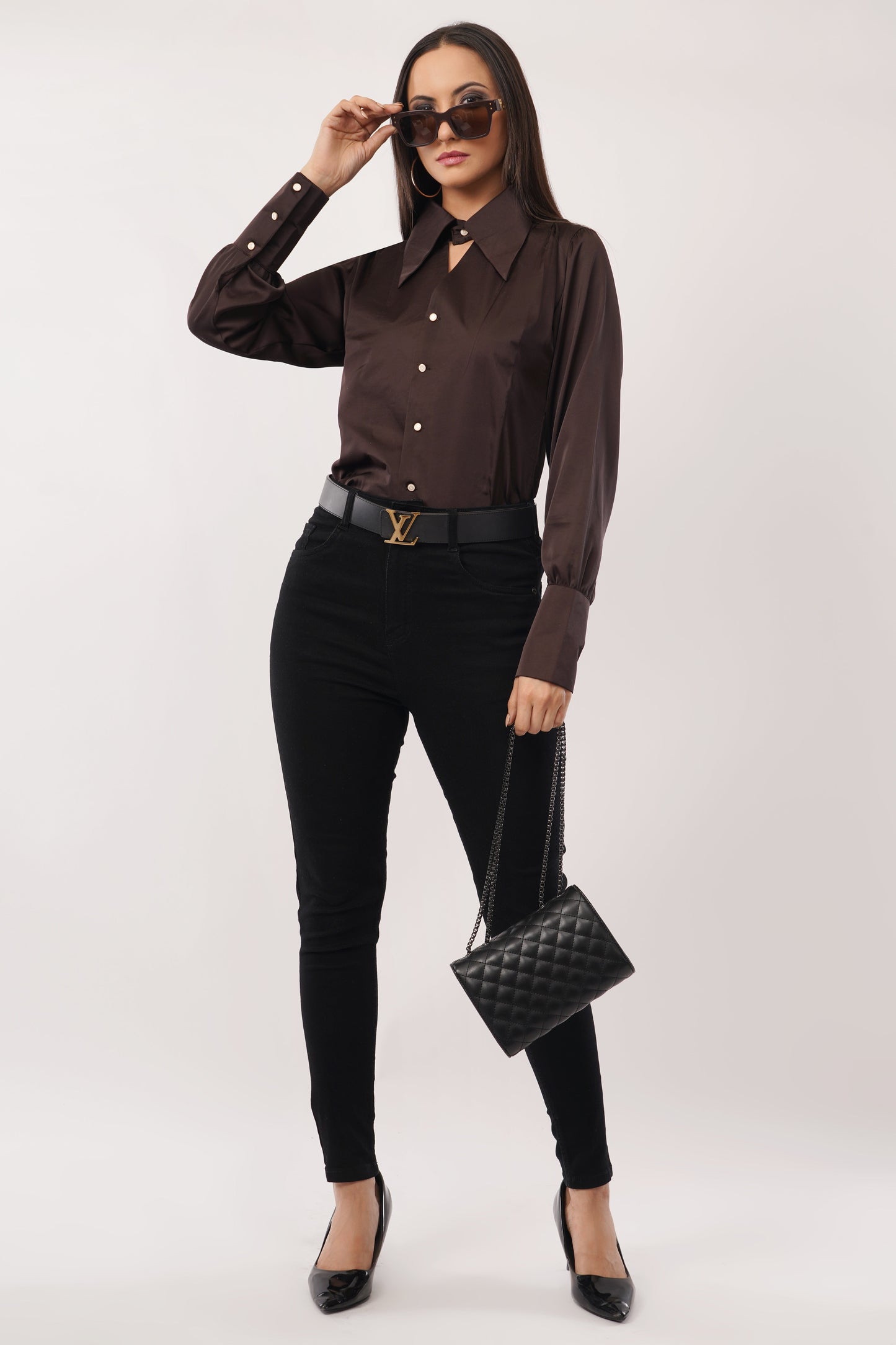 Noir Charm Keyhole Blouse