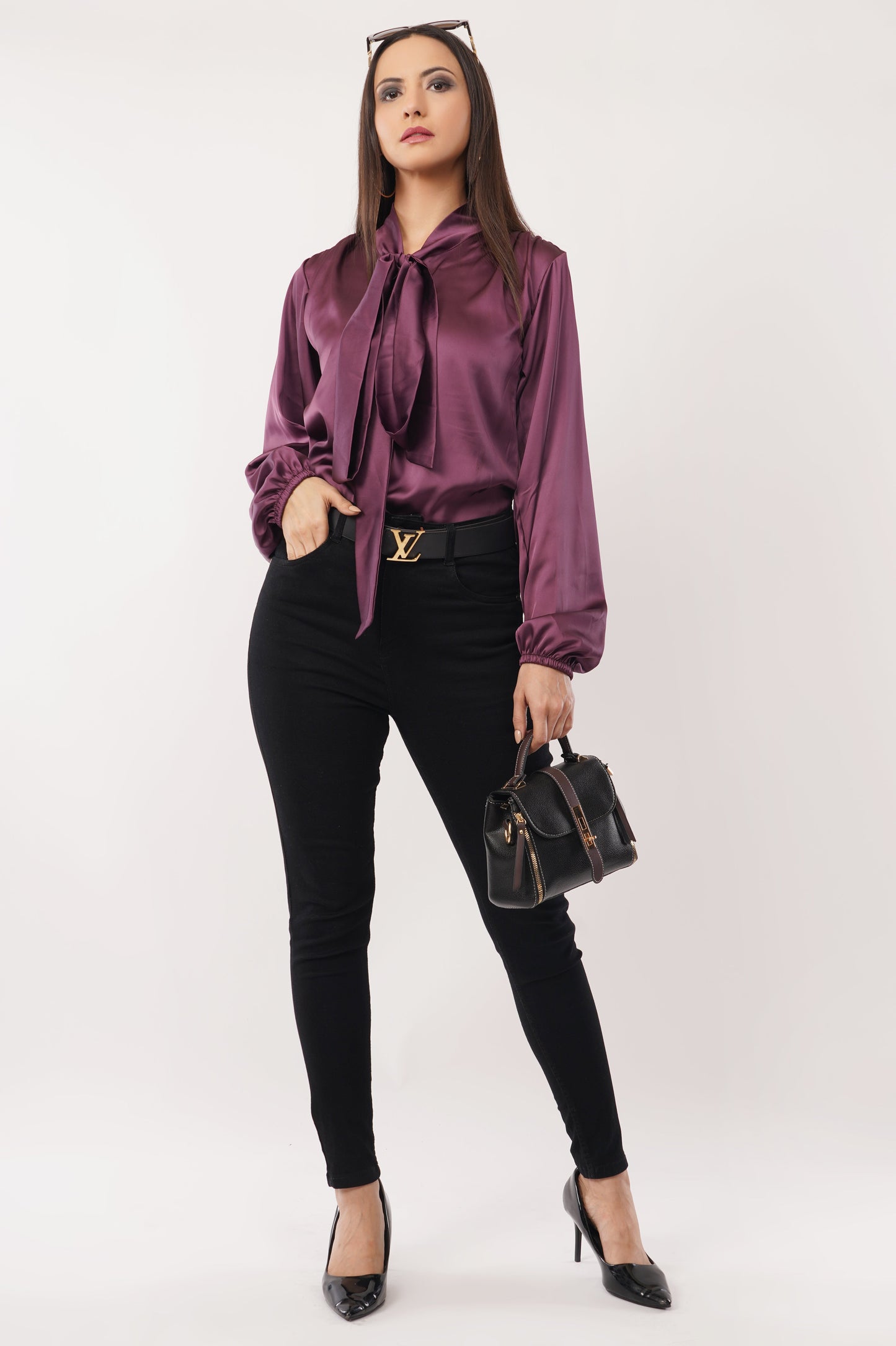 Plum Royale Bow-Tie Blouse
