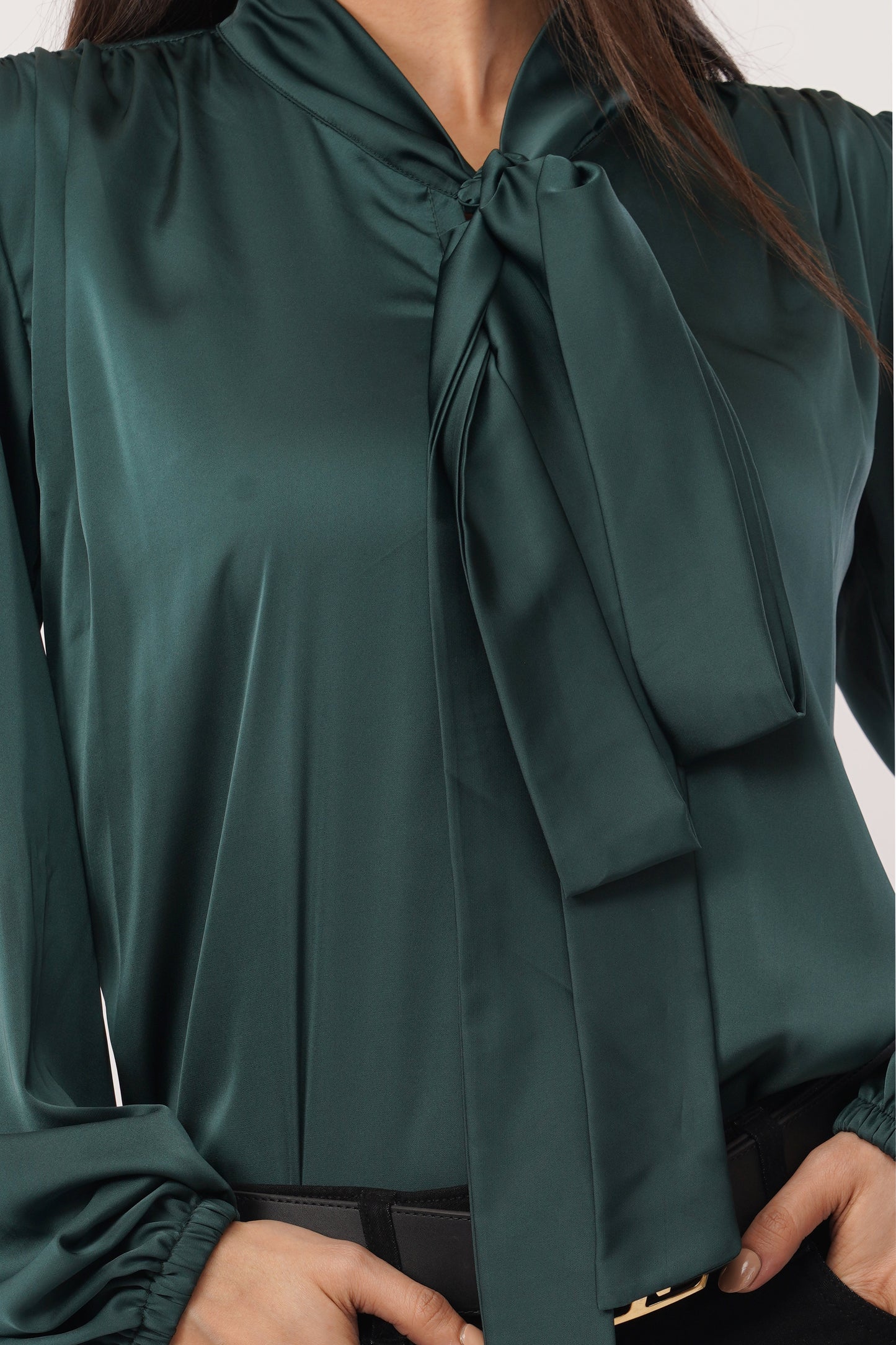 Emerald Elegance Bow-Tie Blouse