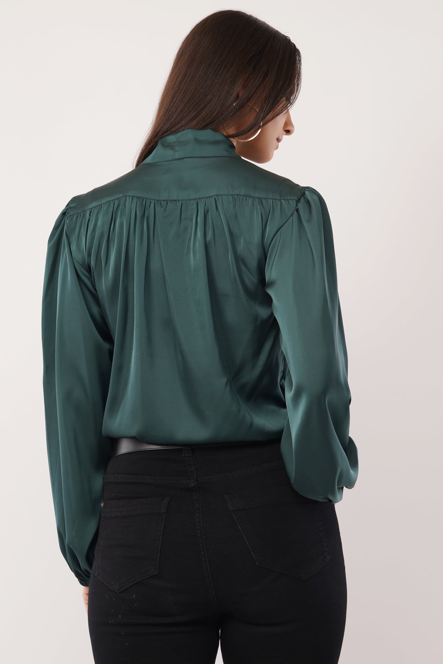 Emerald Elegance Bow-Tie Blouse