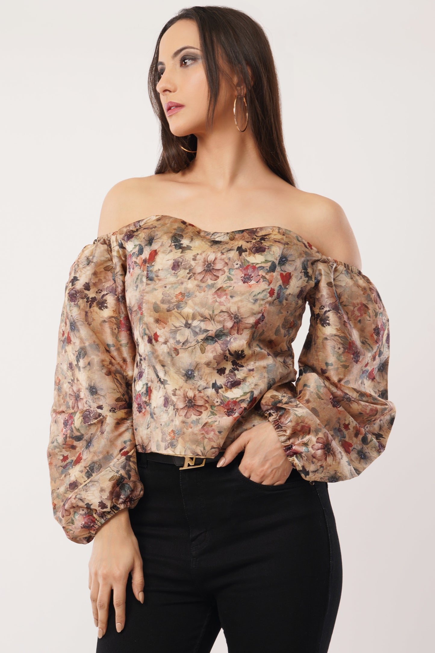 Vintage Bloom Off-Shoulder Blouse