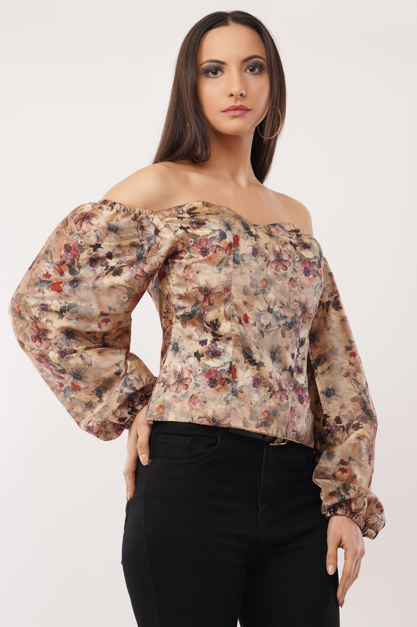 Vintage Bloom Off-Shoulder Blouse