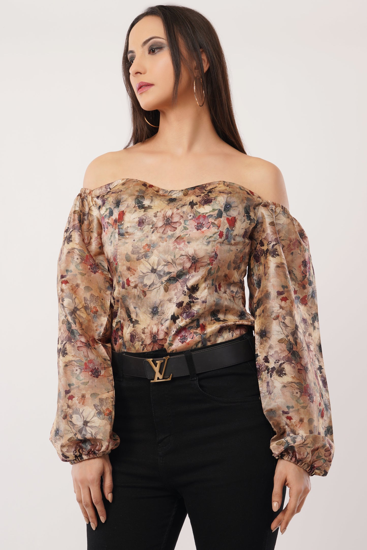 Vintage Bloom Off-Shoulder Blouse
