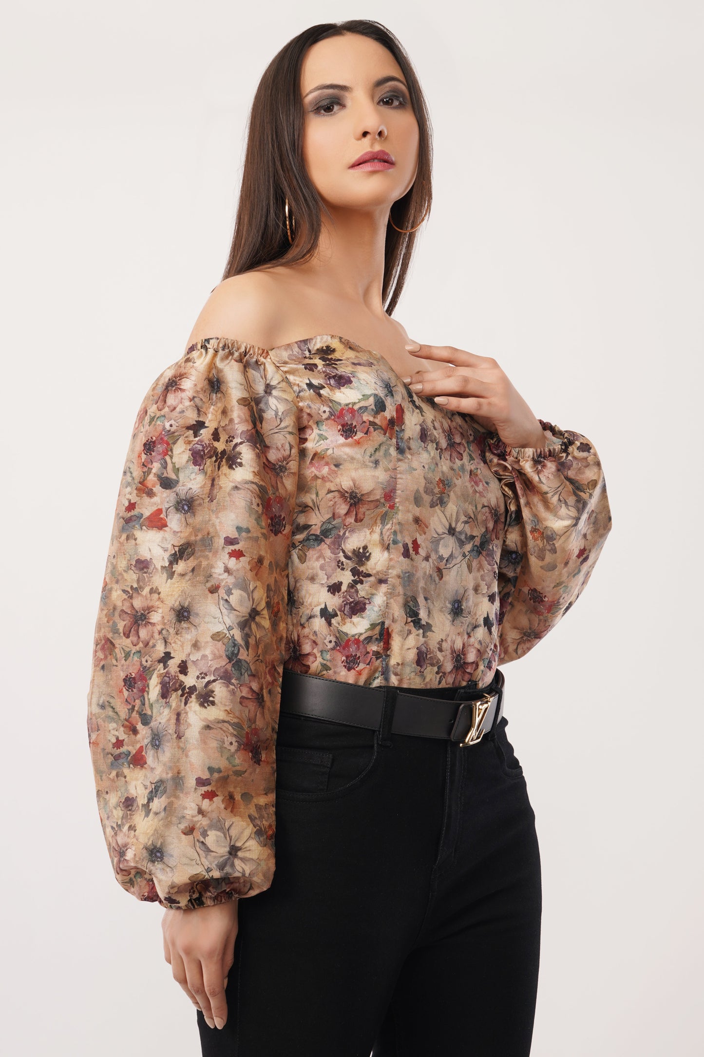 Vintage Bloom Off-Shoulder Blouse