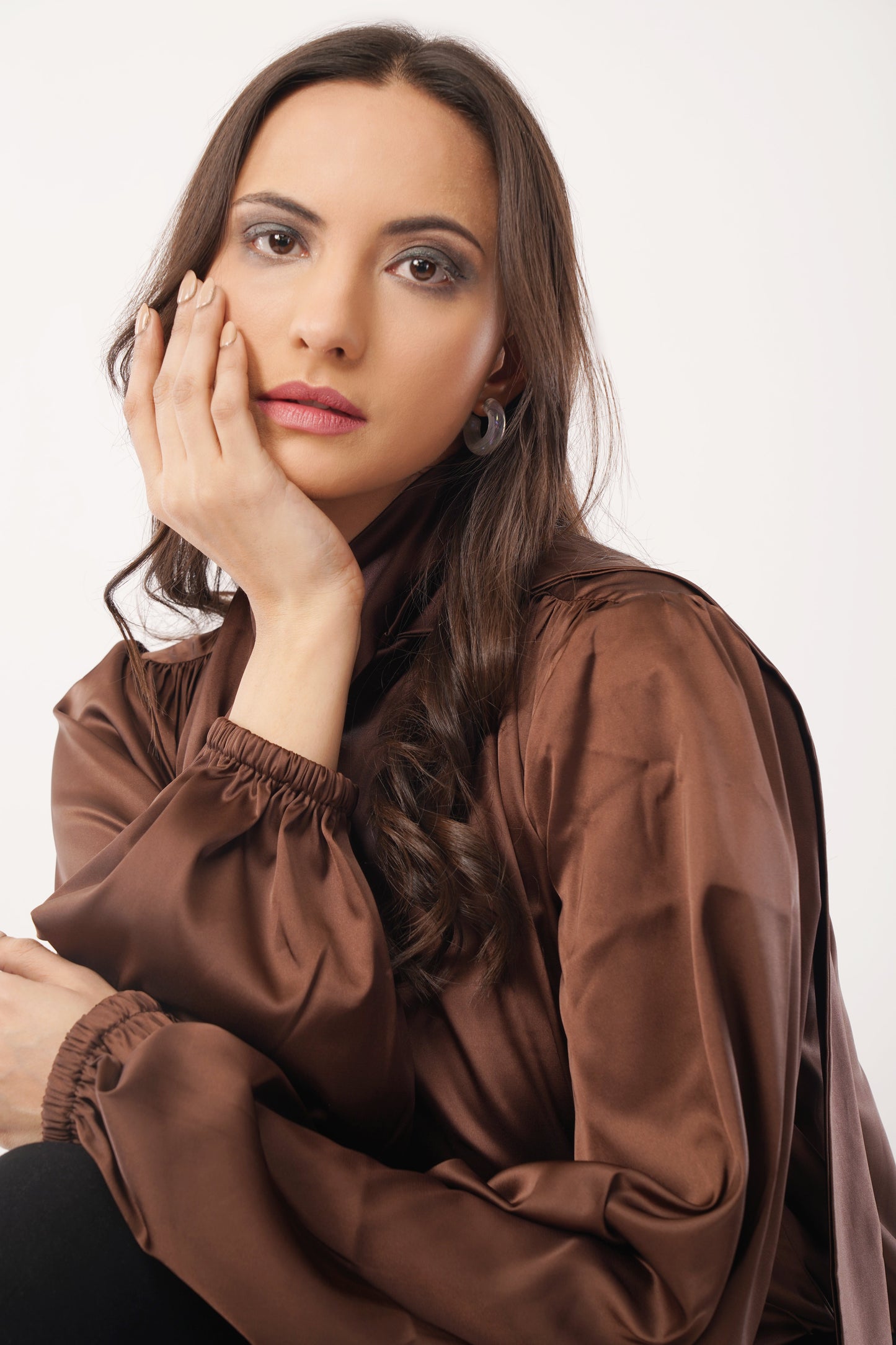Cocoa Elegance Tie-Up Blouse