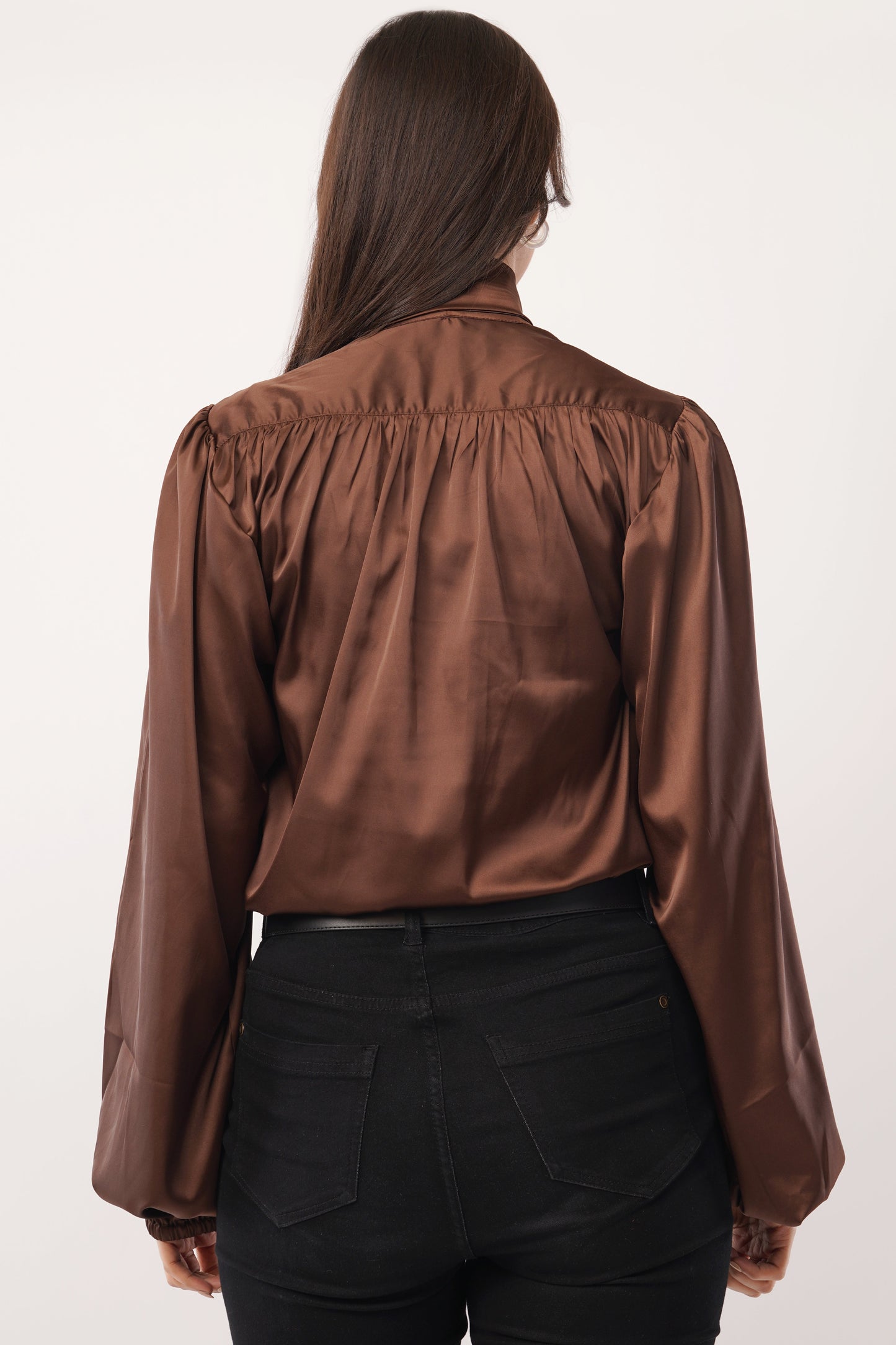 Cocoa Elegance Tie-Up Blouse