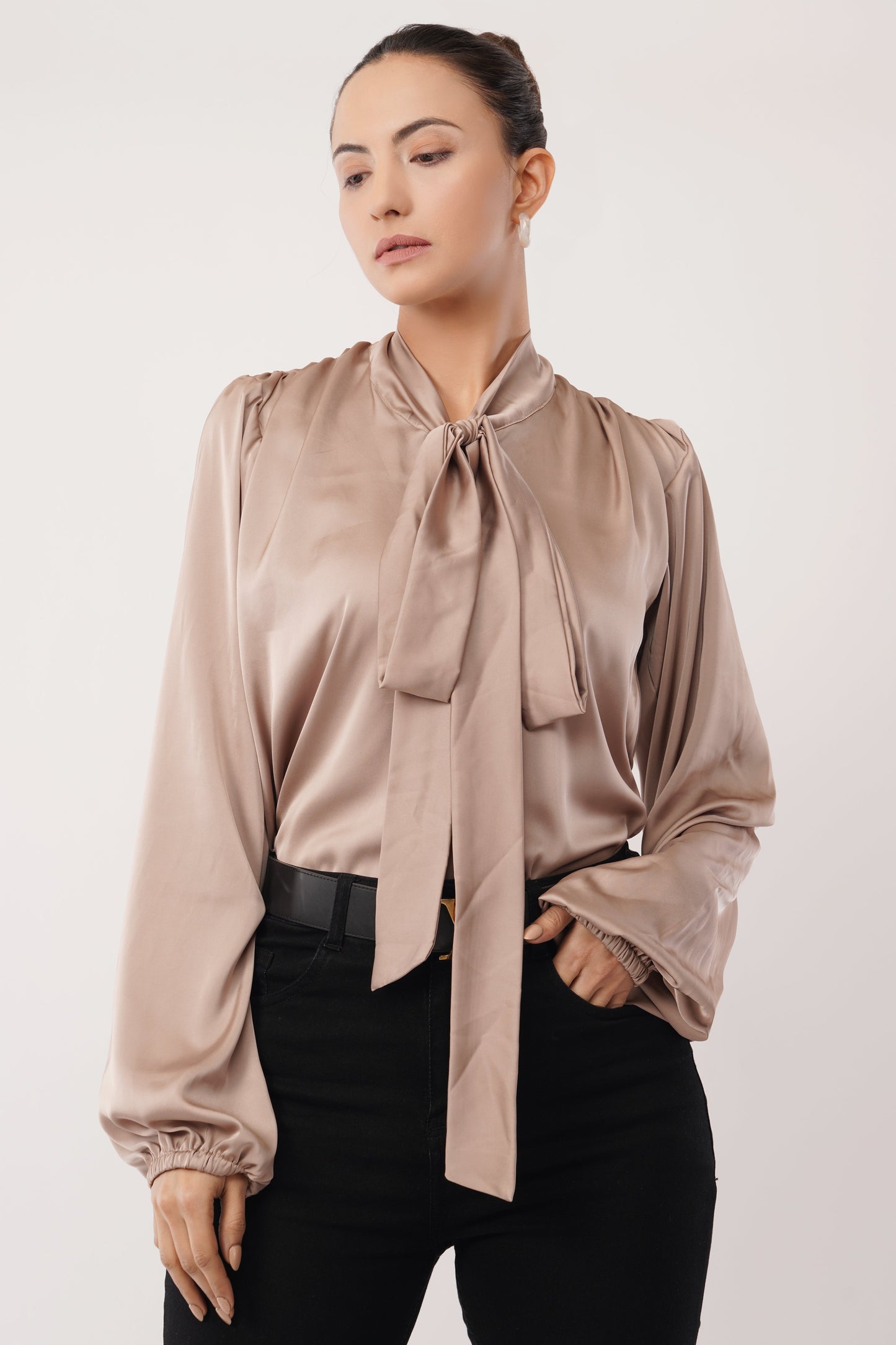 Mocha Grace Tie-Up Top