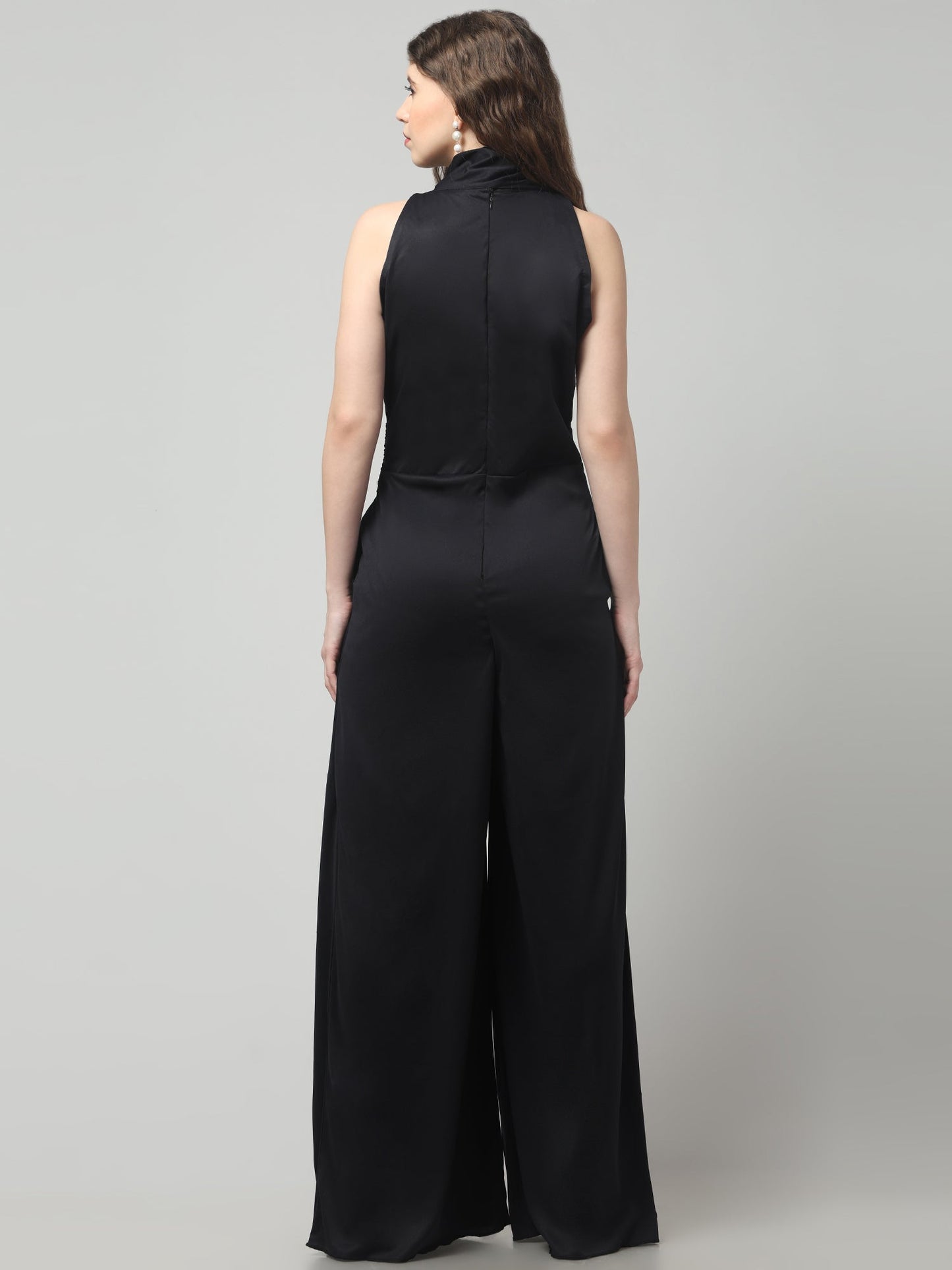Noir Pleated High-Neck Jumpsuit