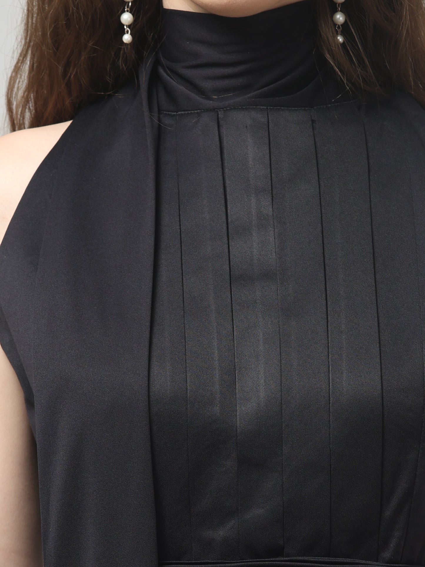 Noir Pleated High-Neck Jumpsuit