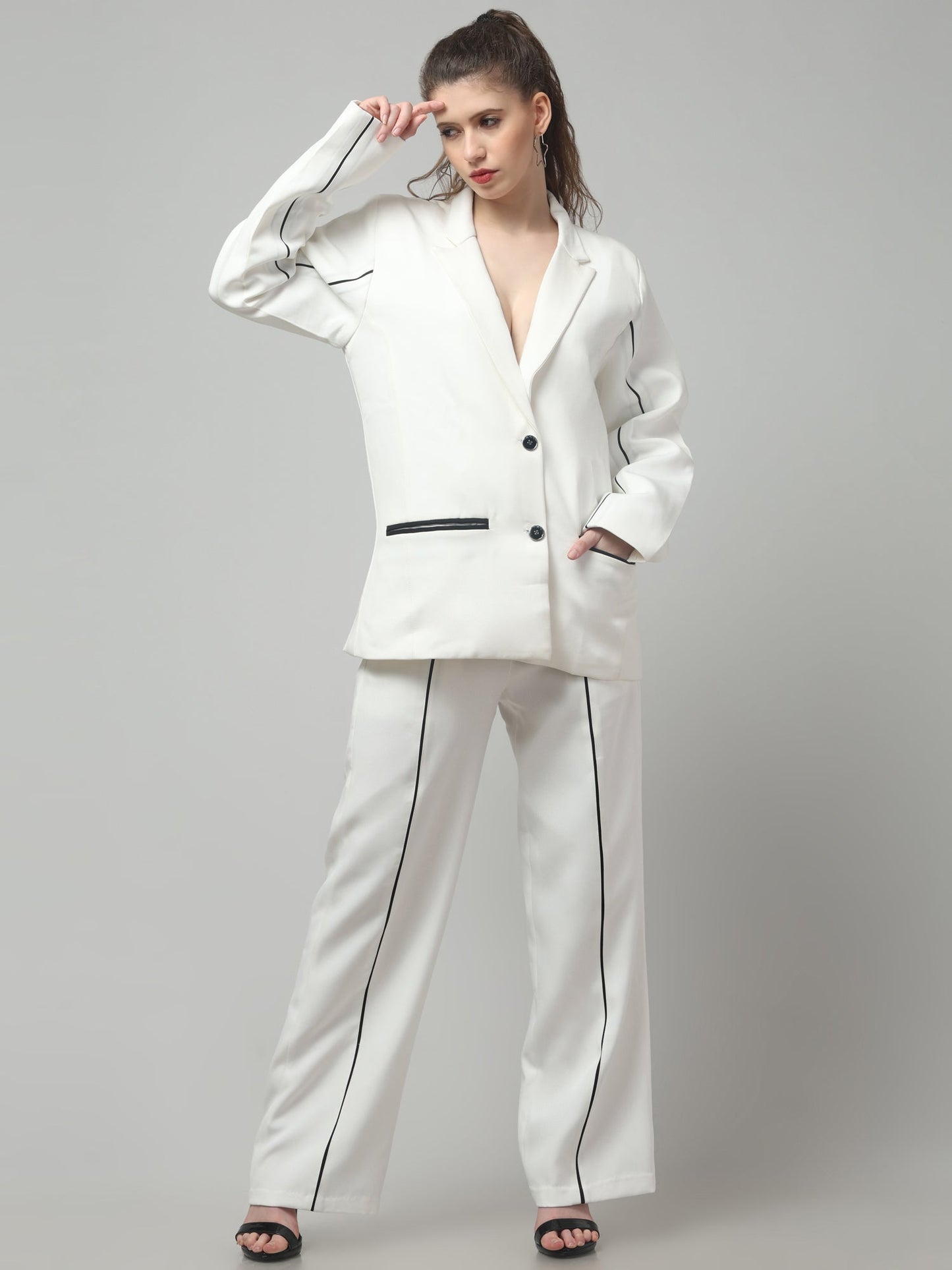 Ivory Edge Piped Blazer Set