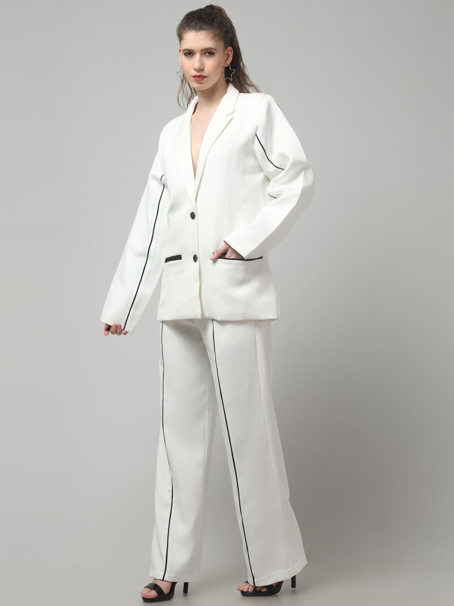 Ivory Edge Piped Blazer Set