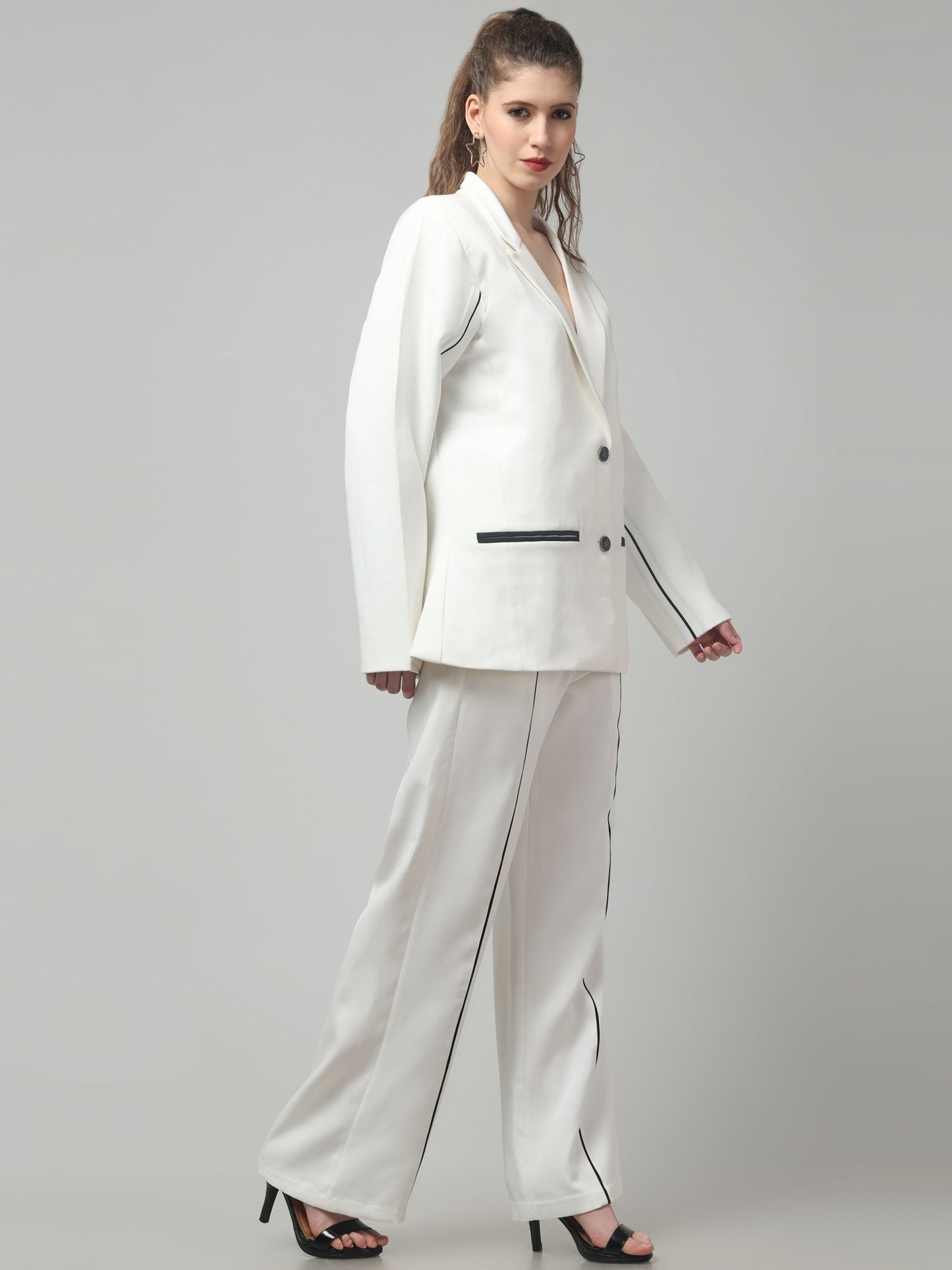 Ivory Edge Piped Blazer Set