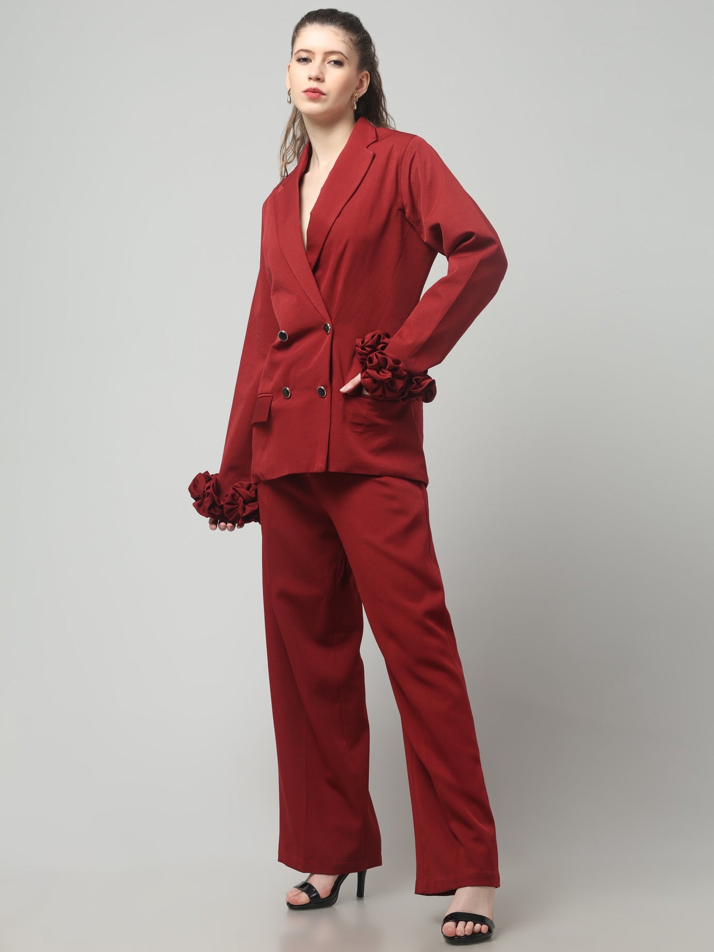 Crimson Bloom Blazer Set