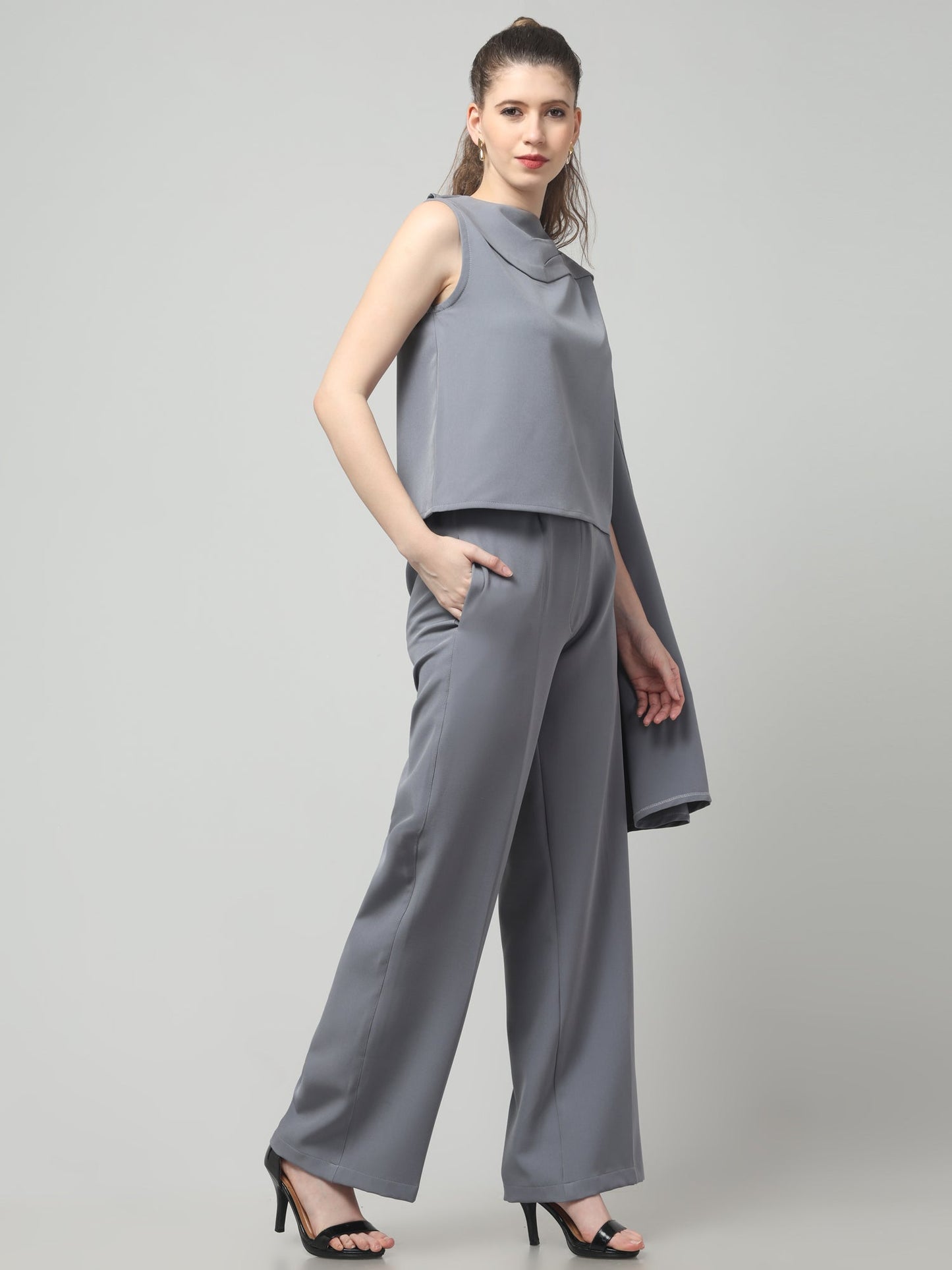 Slate Asymmetric Draped Co-ord Set