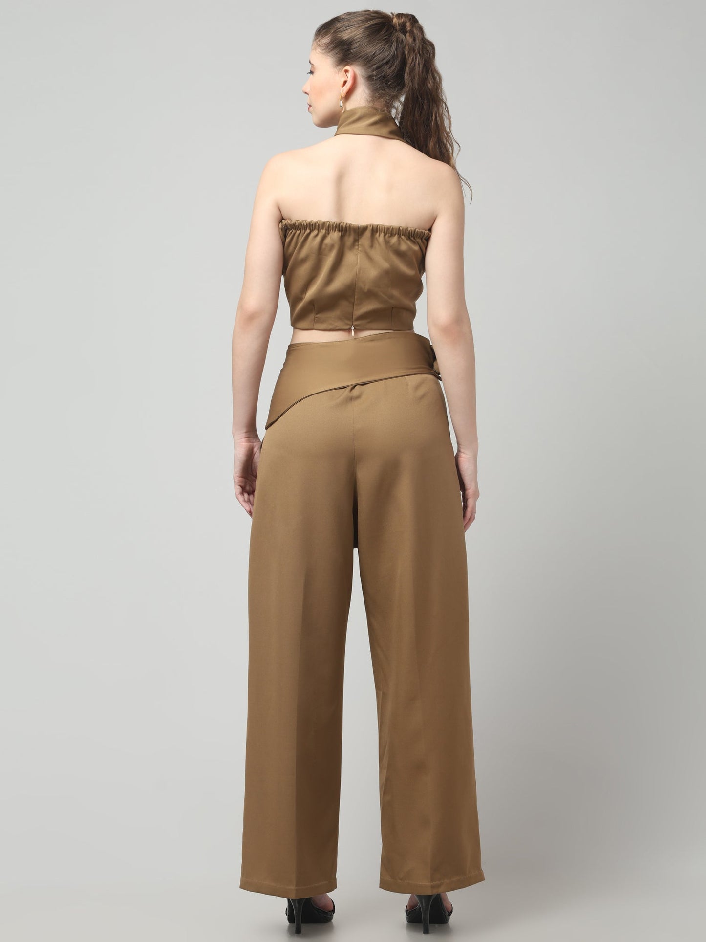 Camel Sculpt Neck-Belt Co-ord Set