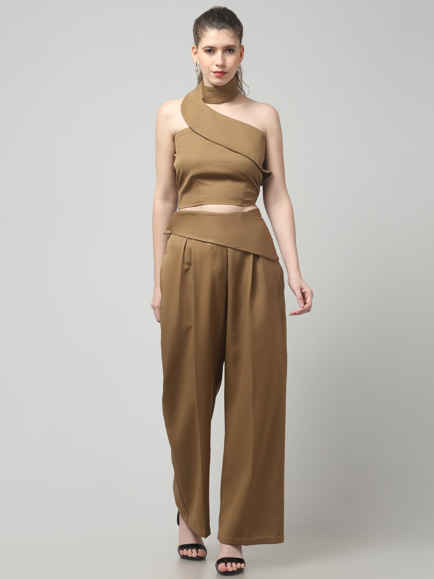 Camel Sculpt Neck-Belt Co-ord Set