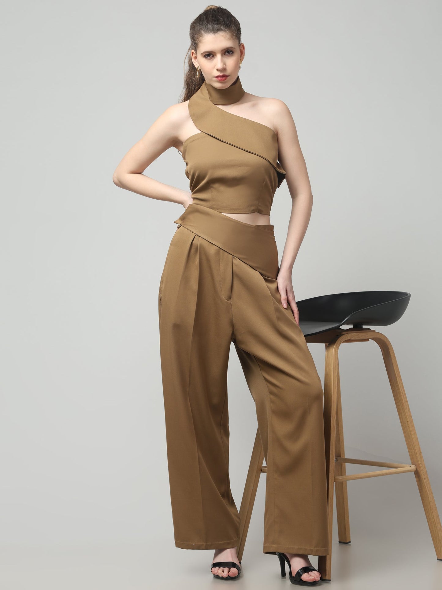 Camel Sculpt Neck-Belt Co-ord Set
