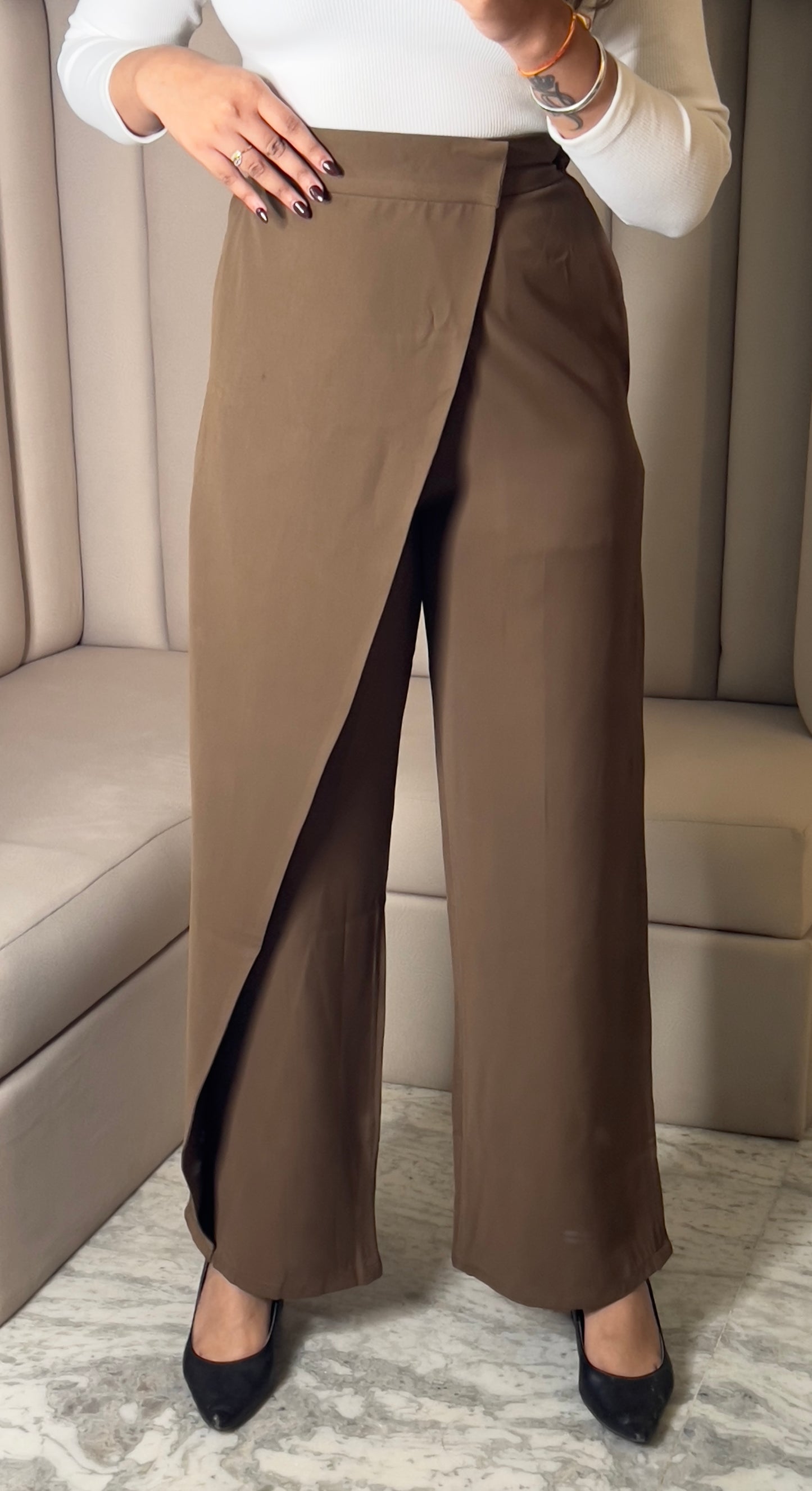 Overlap Front Wide-Leg Pants