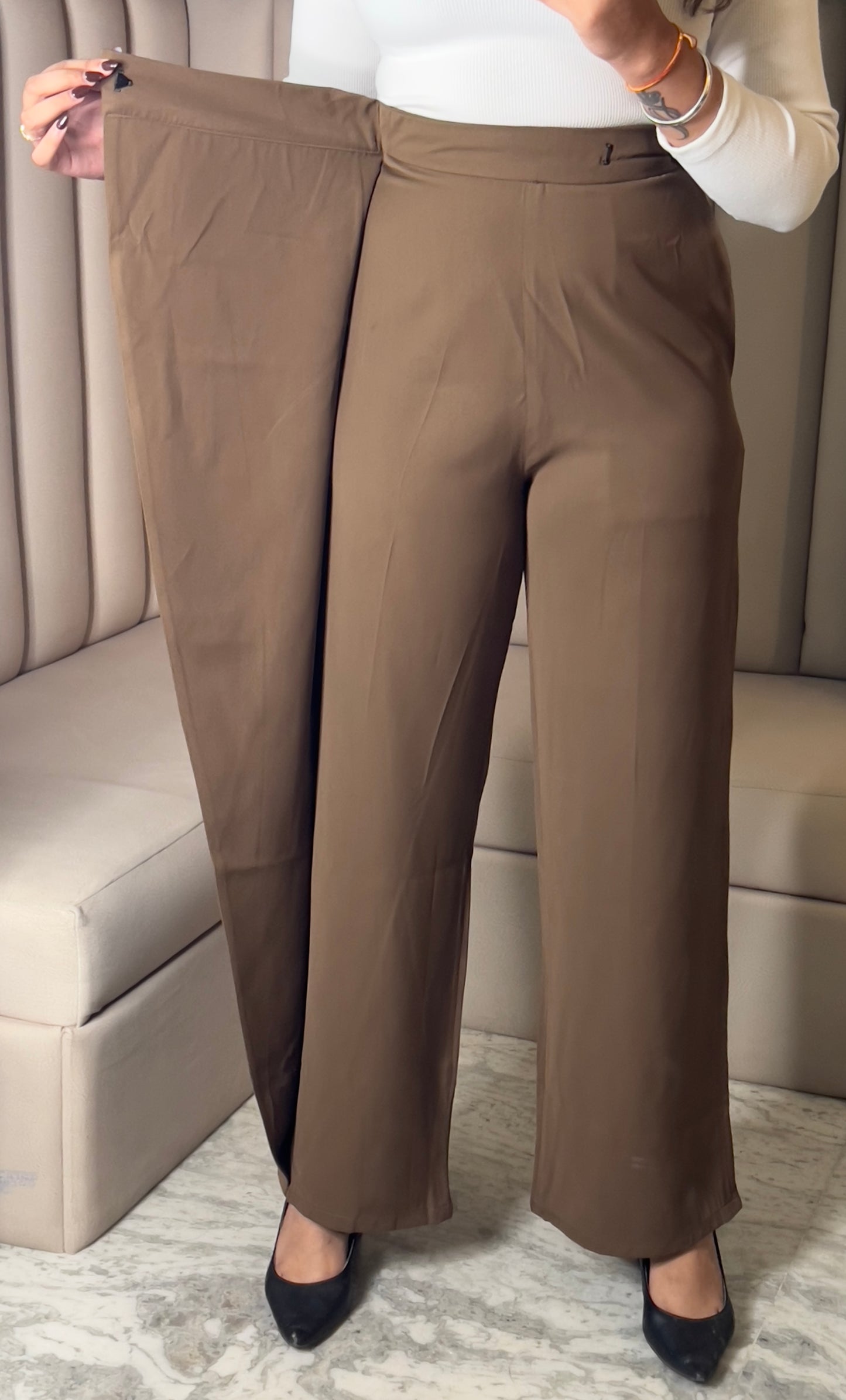 Overlap Front Wide-Leg Pants