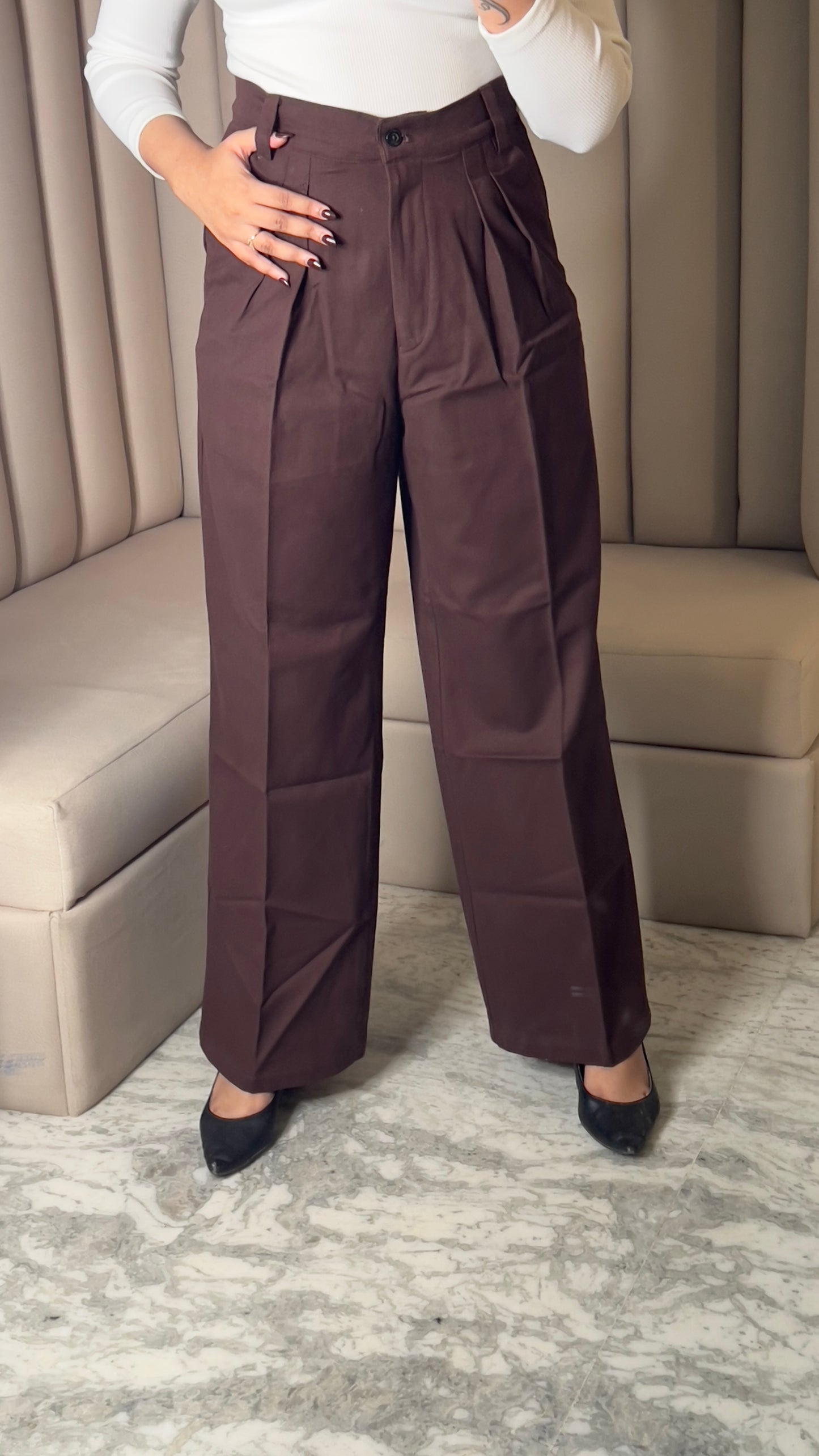 High-Waist Pleated Wide-Leg Trousers