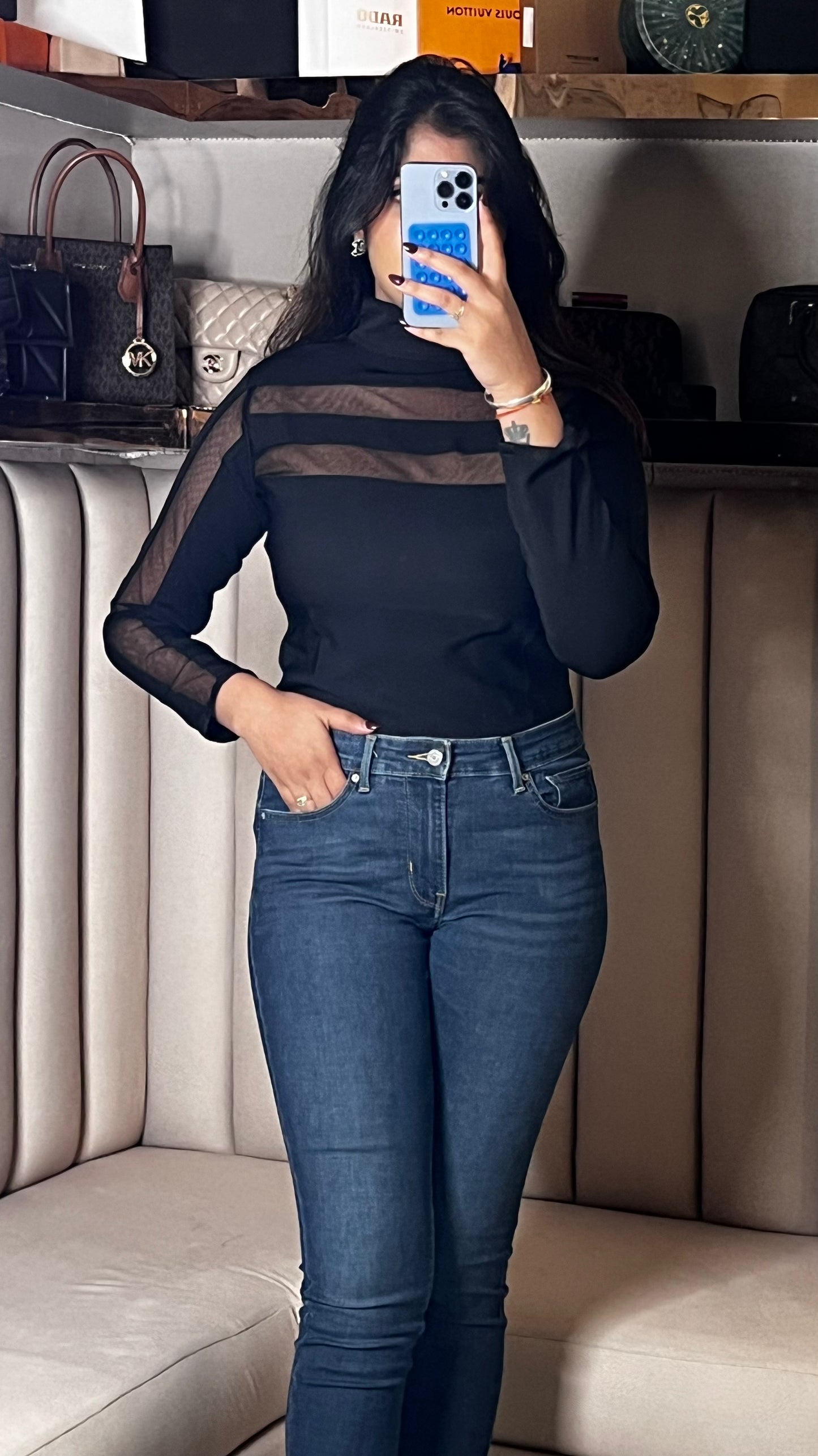 Sheer Panel Black Mesh Top