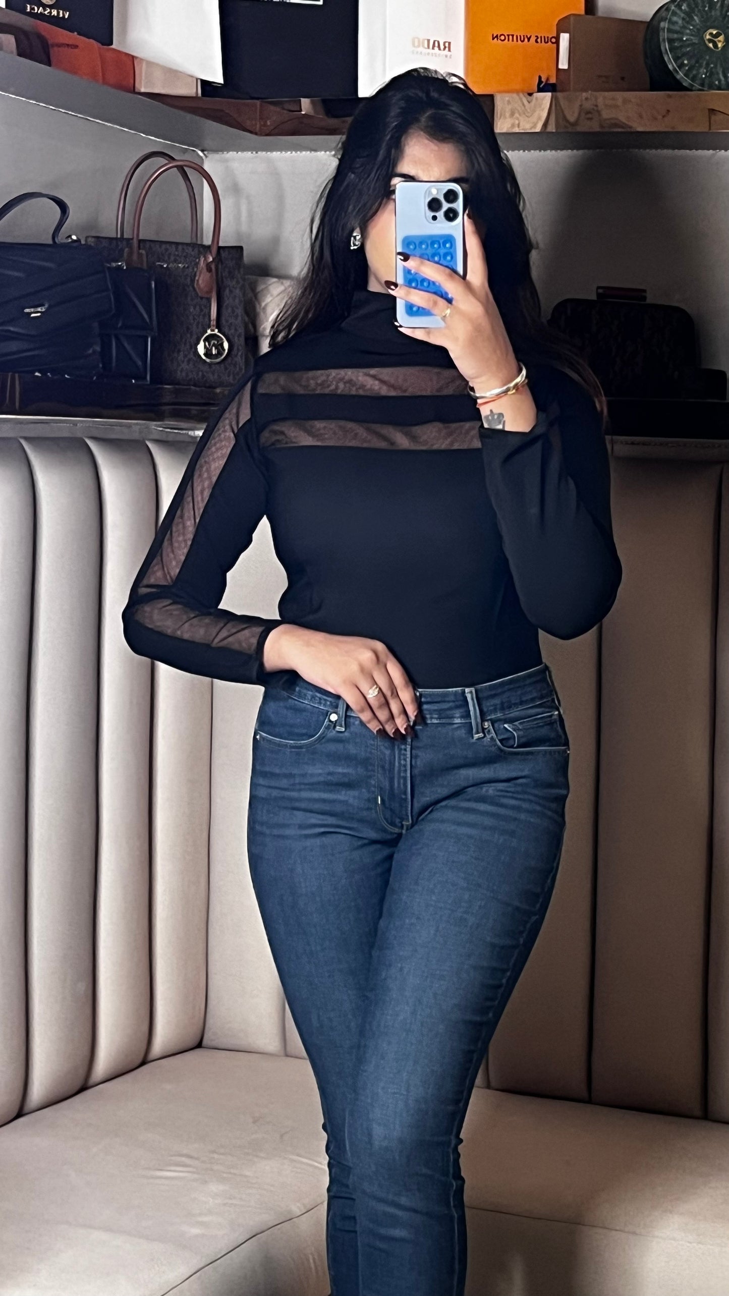 Sheer Panel Black Mesh Top
