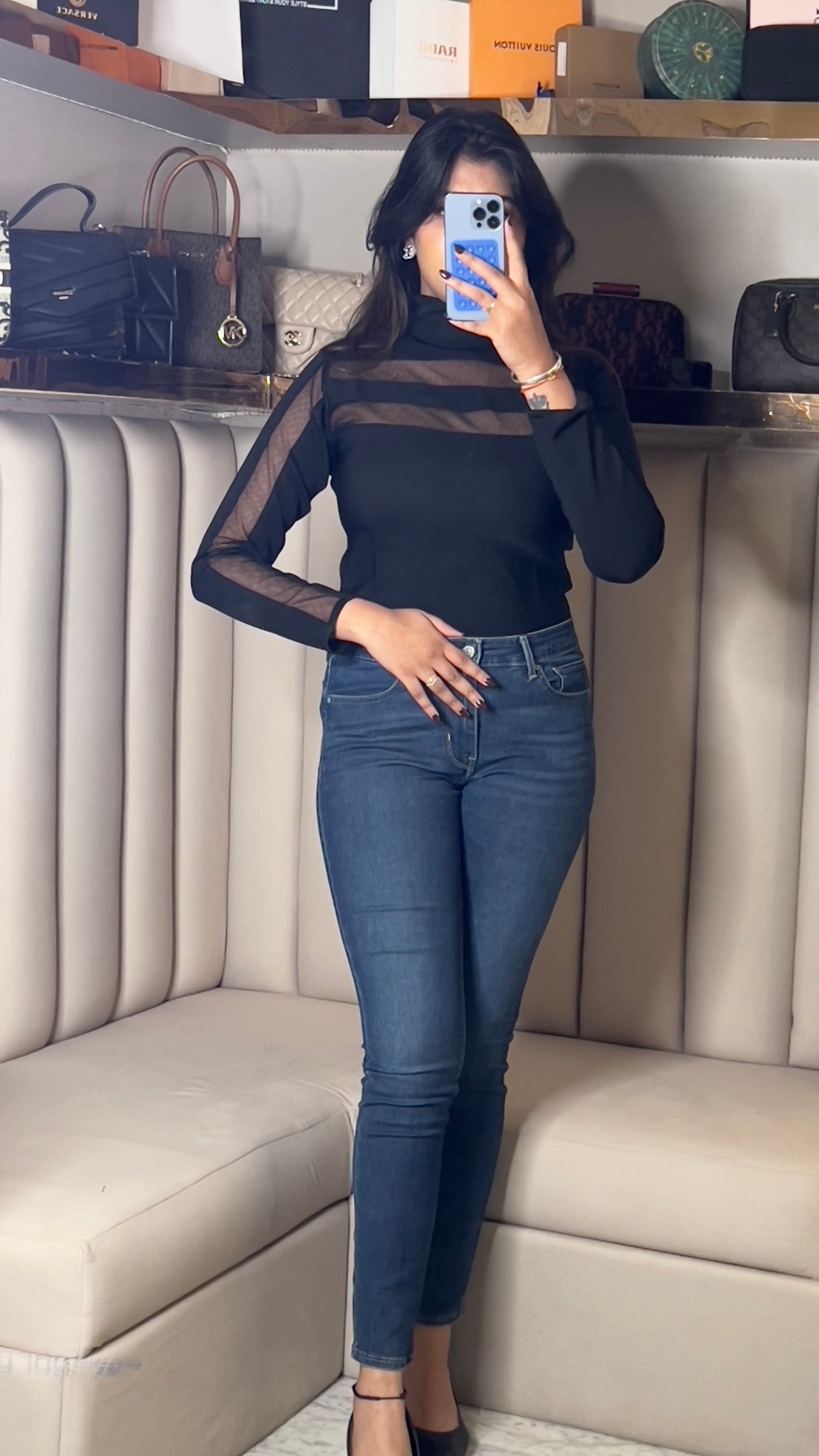 Sheer Panel Black Mesh Top