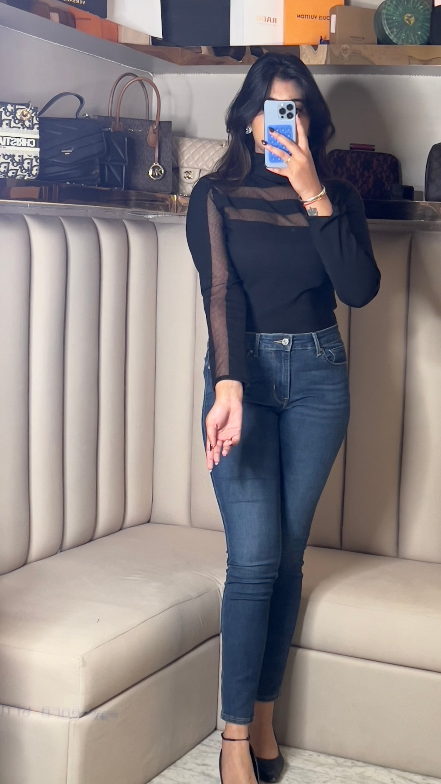Sheer Panel Black Mesh Top