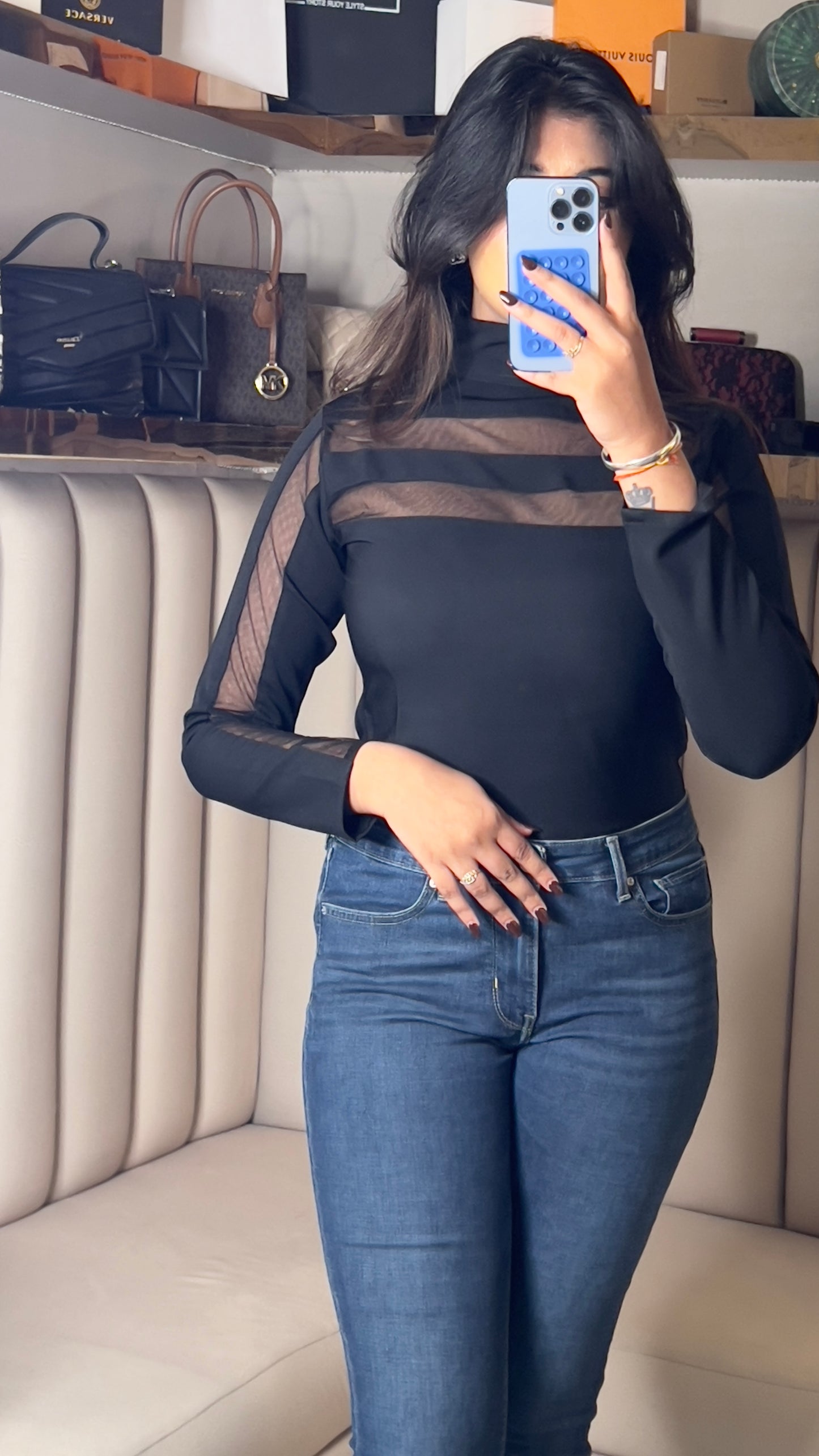 Sheer Panel Black Mesh Top