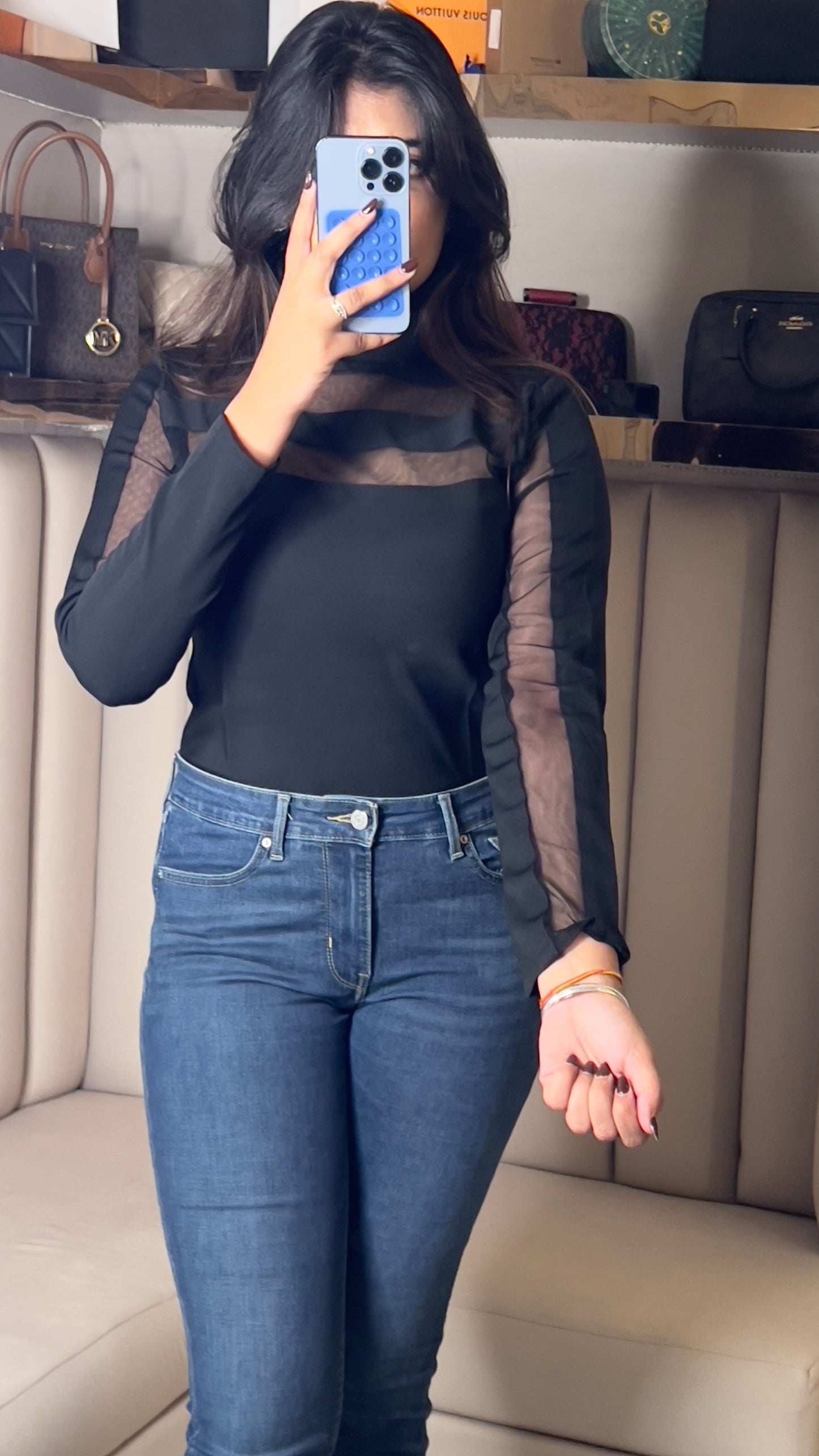 Sheer Panel Black Mesh Top
