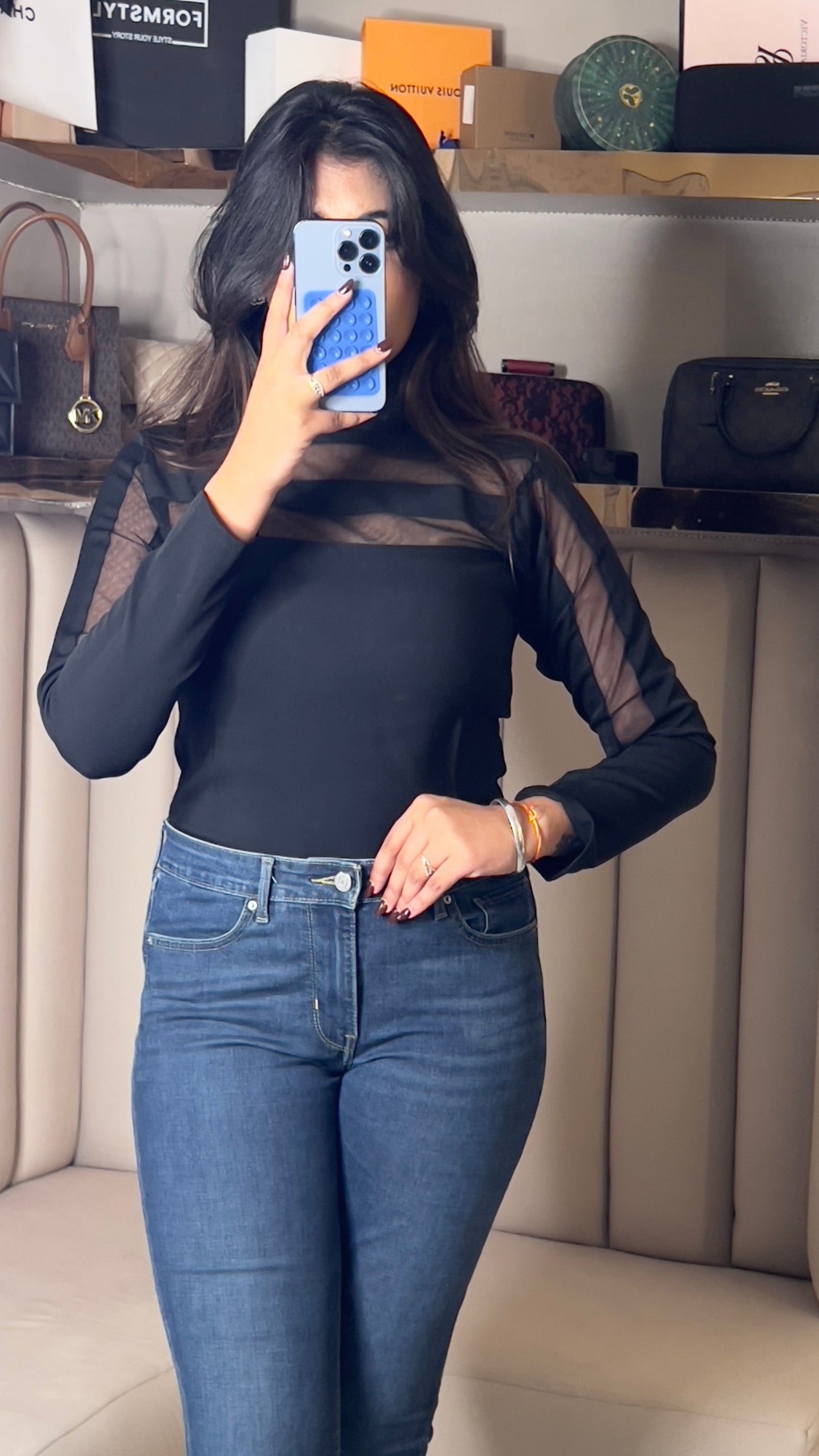 Sheer Panel Black Mesh Top