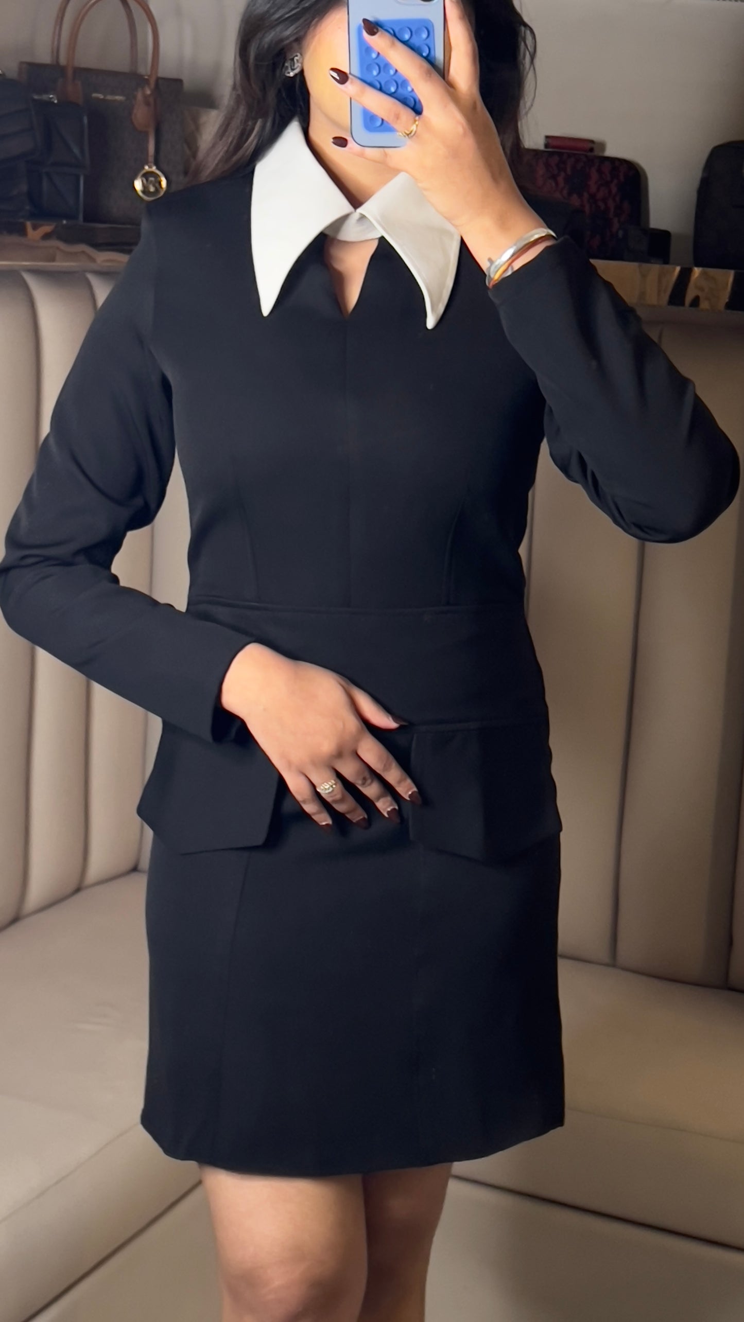 Contrast Collar Black Mini Dress