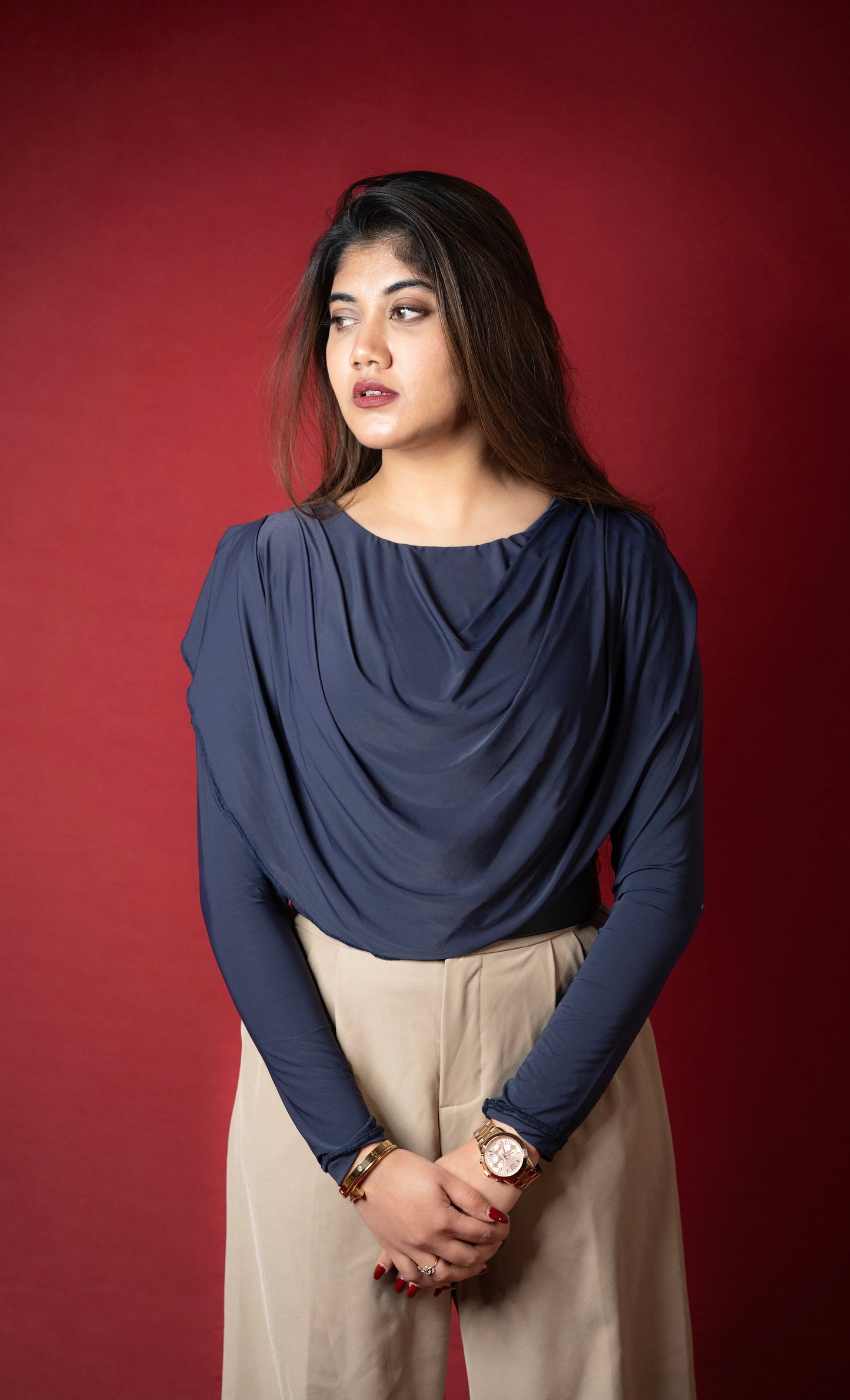 Midnight Drape Long-Sleeve Top