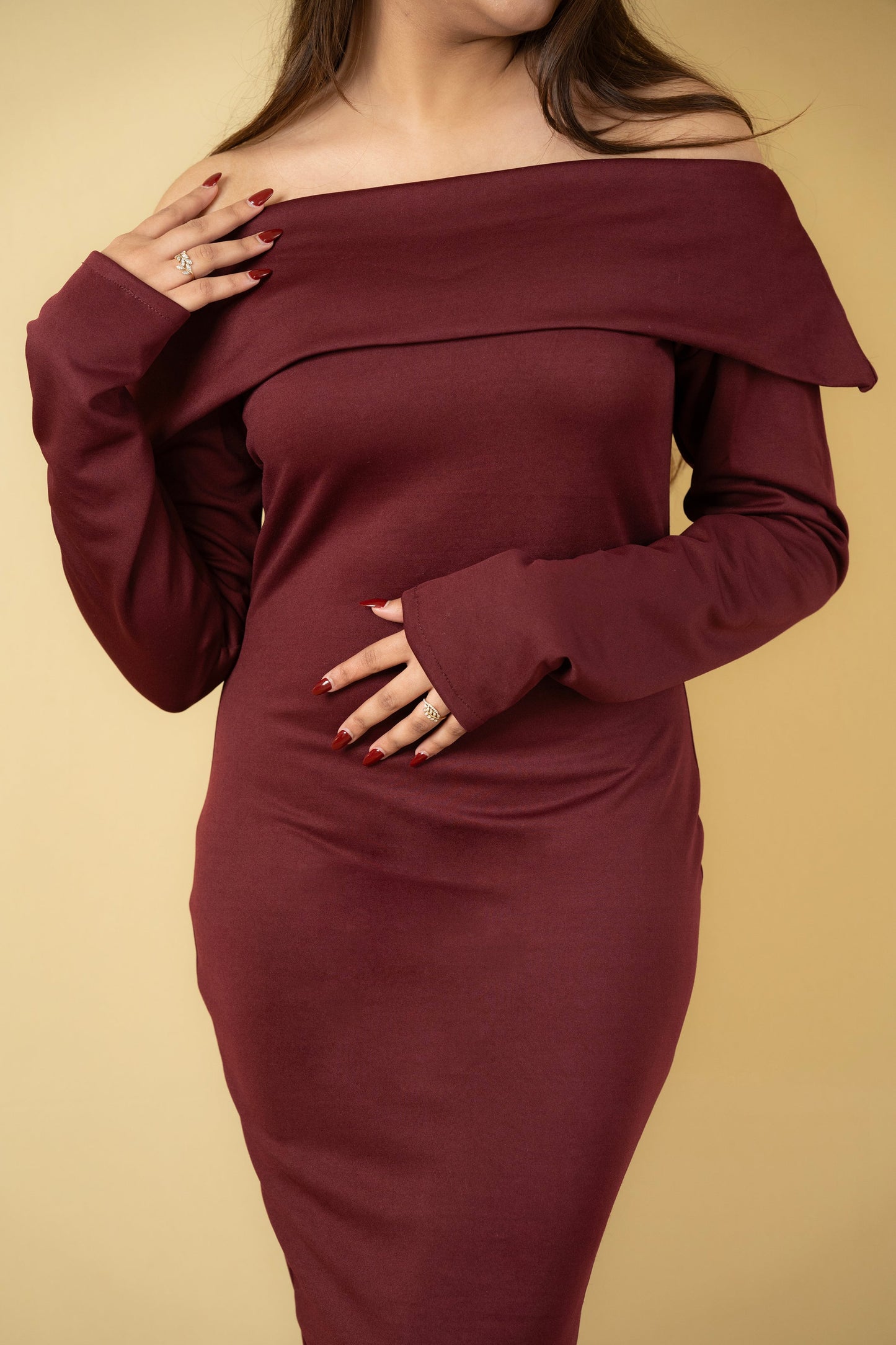 Bordeaux Elegance Off-Shoulder Dress