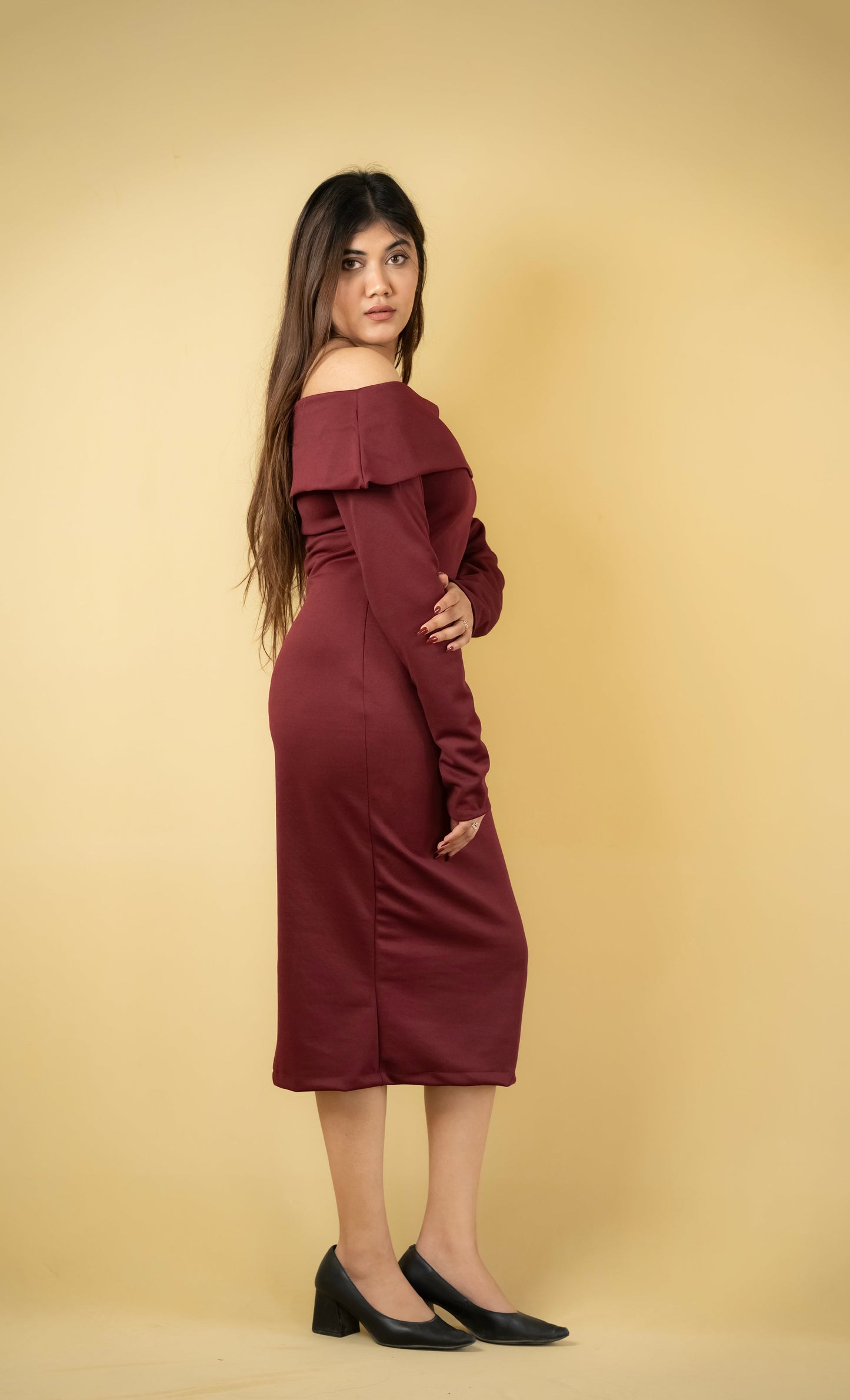 Bordeaux Elegance Off-Shoulder Dress