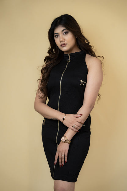 Noir Luxe Zipper Bodycon Dress