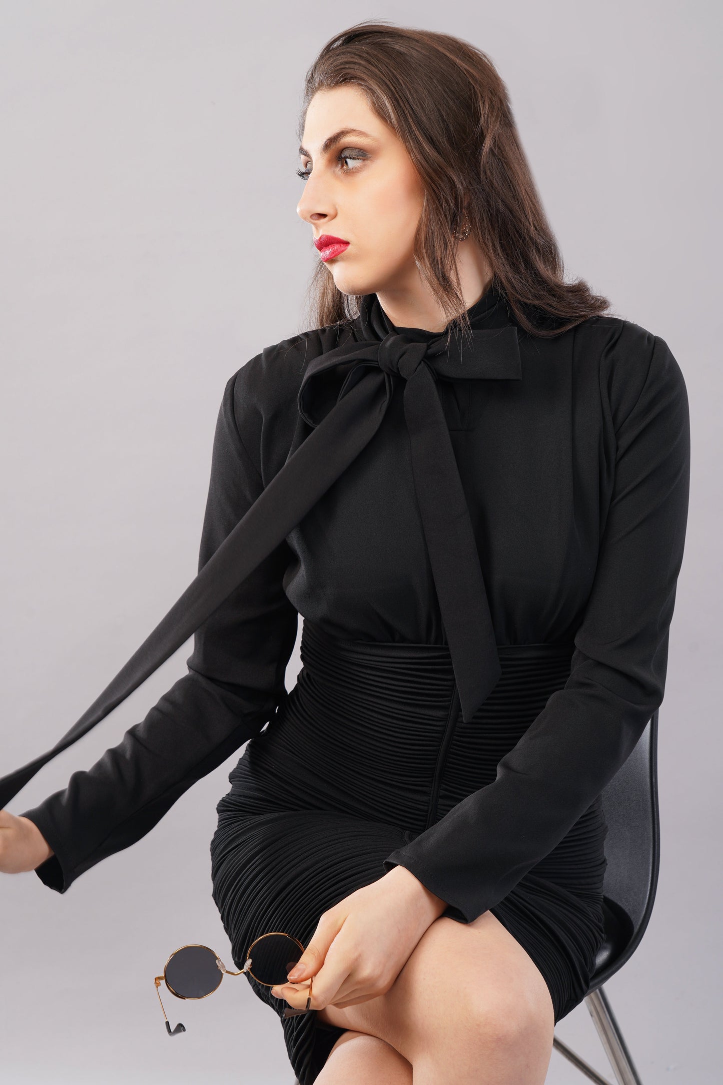 Noir Elegance Bow-Tie Dress