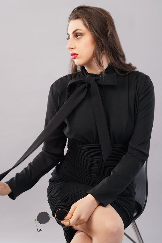 Noir Elegance Bow-Tie Dress