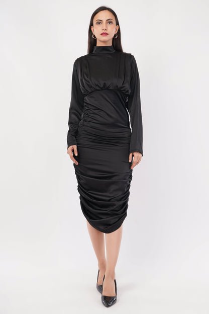 Noir Elegance Draped Midiv