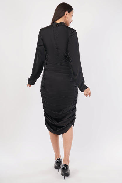 Noir Elegance Draped Midiv