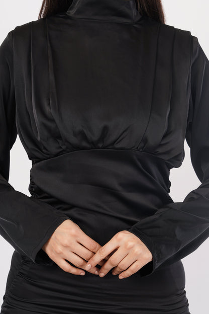 Noir Elegance Draped Midiv