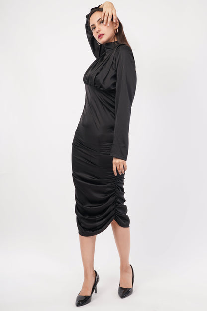 Noir Elegance Draped Midiv