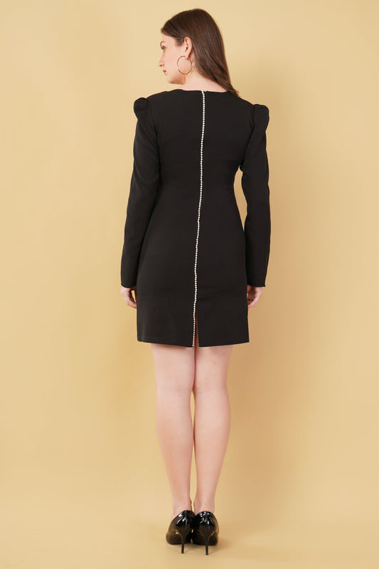 Midnight Elegance Pearl-Trim Dress