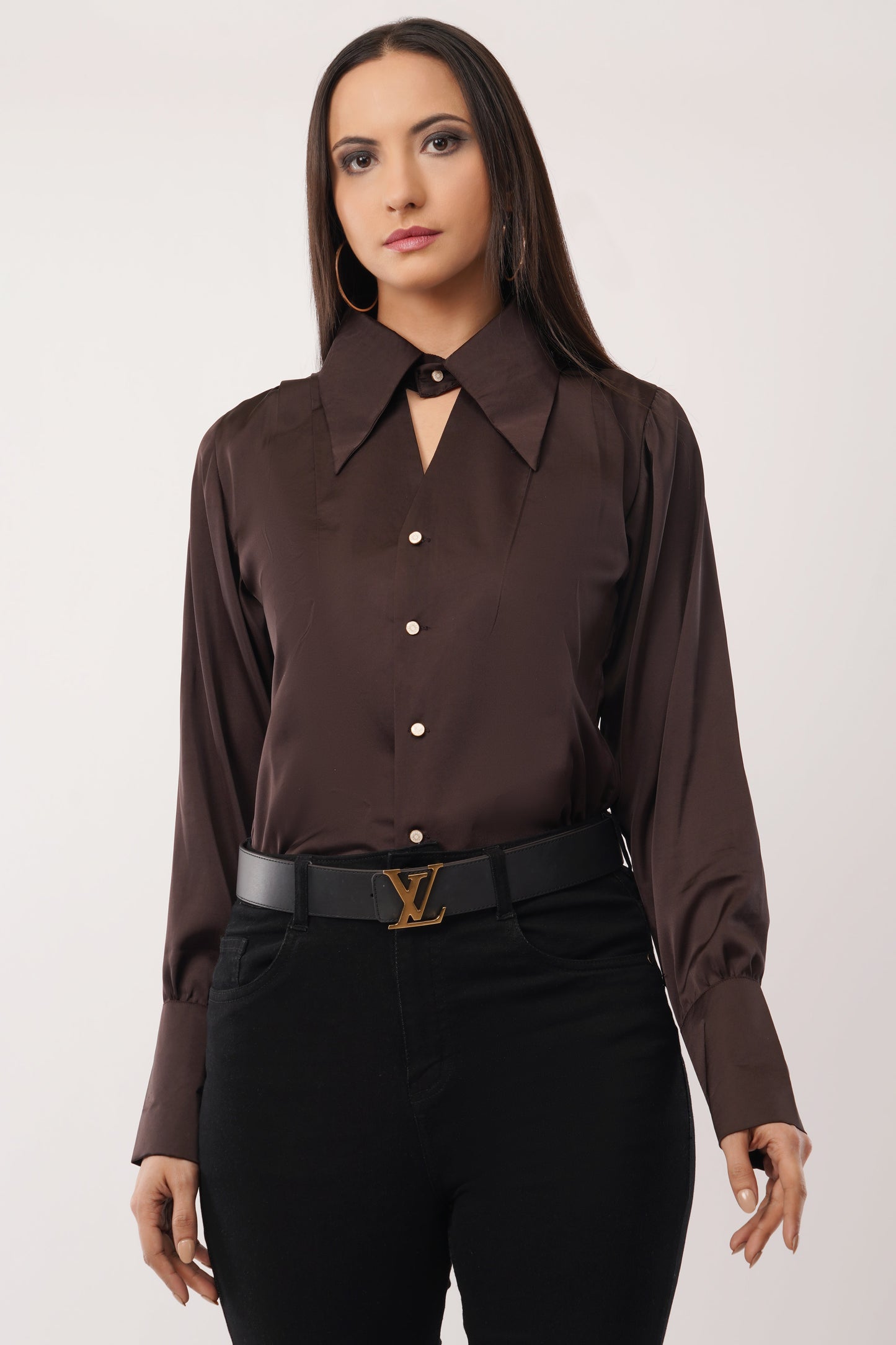 Noir Charm Keyhole Blouse