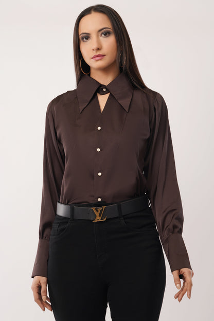 Noir Charm Keyhole Blouse