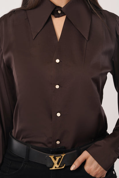 Noir Charm Keyhole Blouse