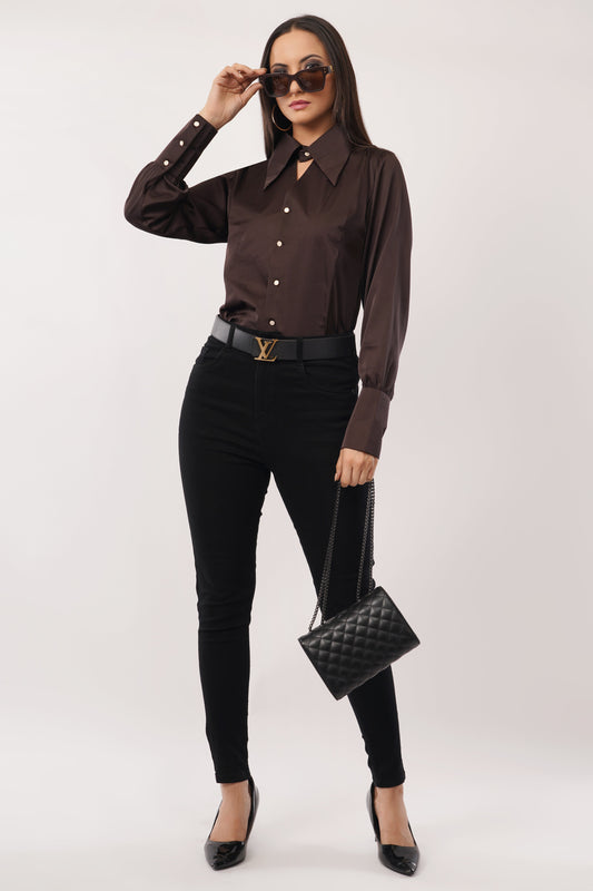 Noir Charm Keyhole Blouse