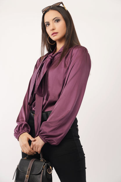 Plum Royale Bow-Tie Blouse