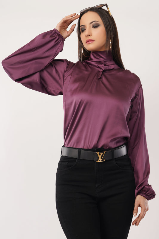 Plum Royale Bow-Tie Blouse